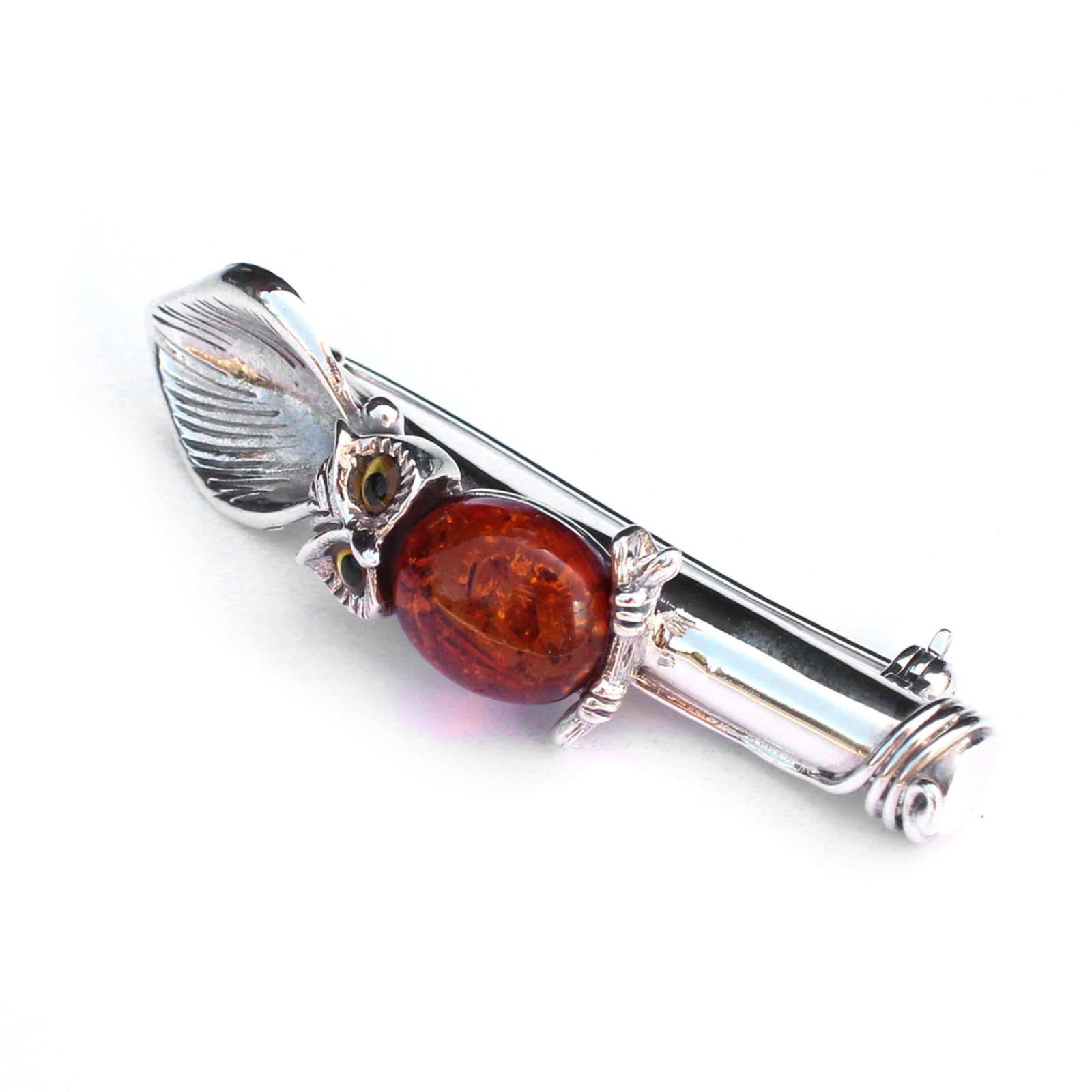 Photo of Sterling Silver Amber Owl Boutonnière Lapel Pin Posy Holder