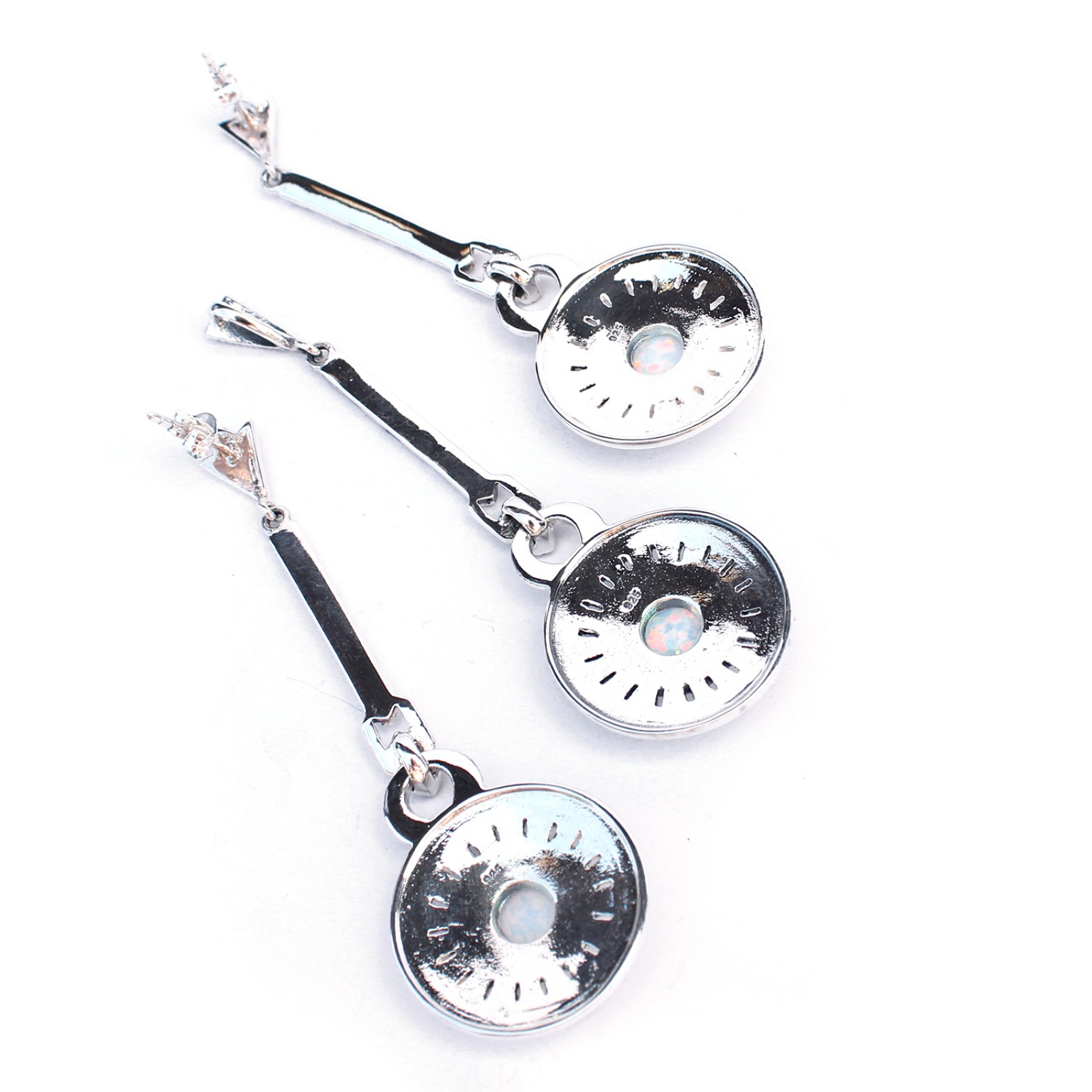 Photo of Sterling Silver Art Deco style Opal Marcasite Pendant with Earring Set