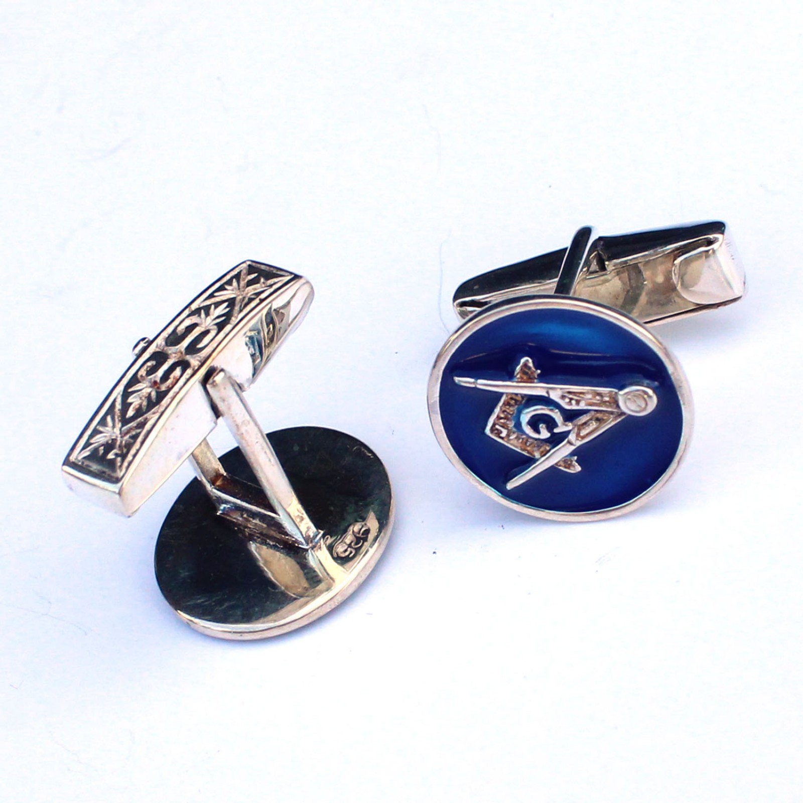 Photo of Sterling Silver Blue Enamel Masonic Cufflinks