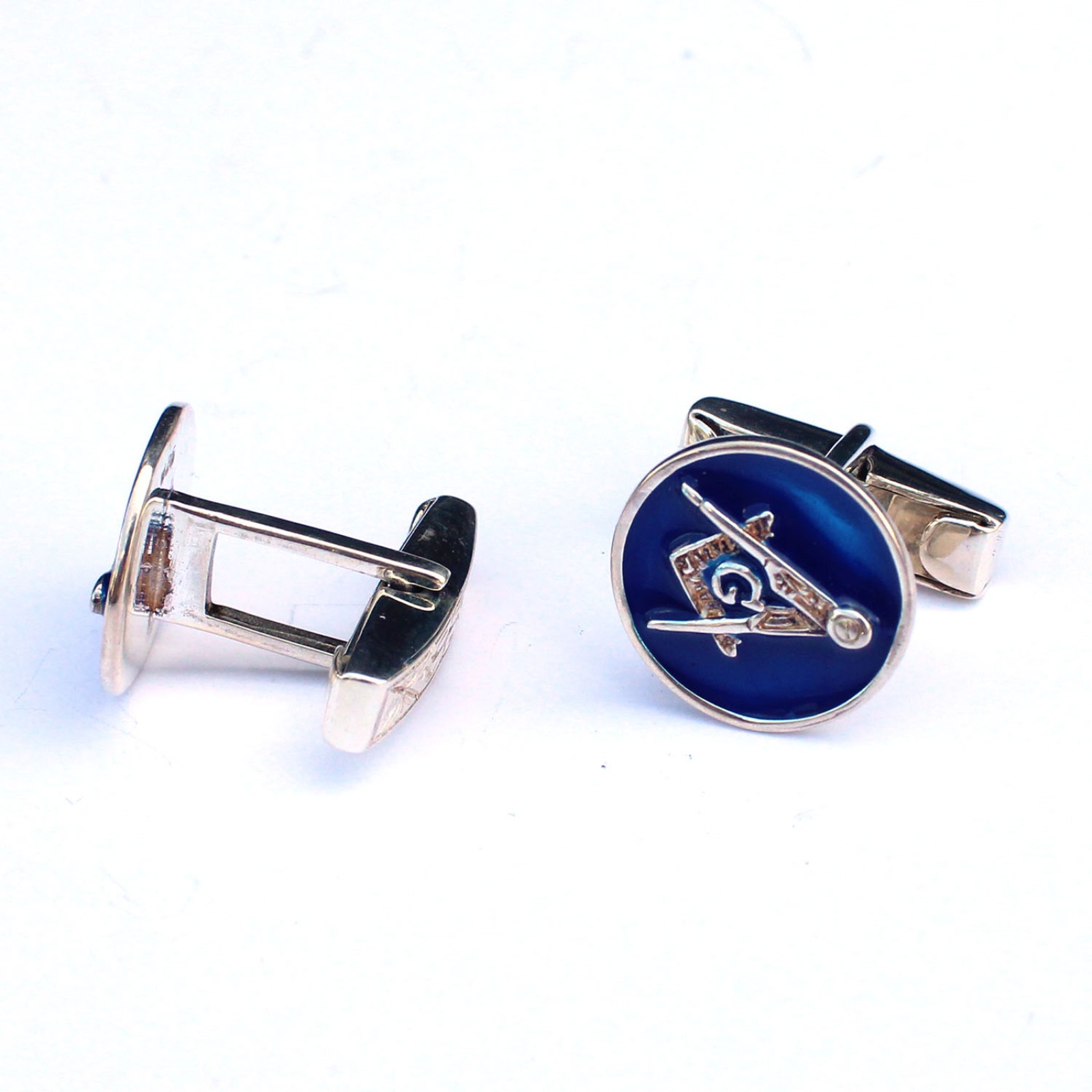 Photo of Sterling Silver Blue Enamel Masonic Cufflinks