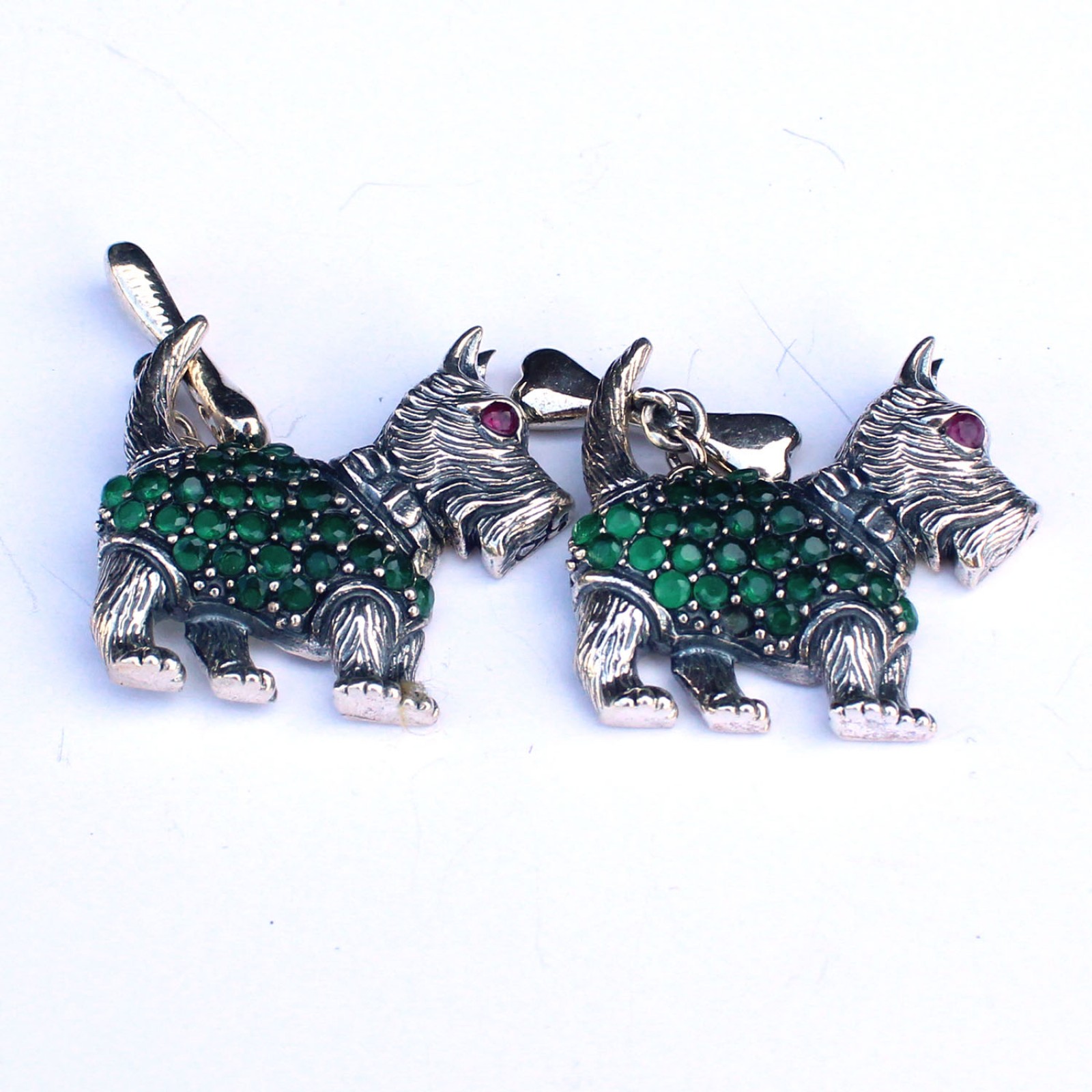 Photo of Sterling Silver Emerald Scottie Dog and Bone Cufflinks