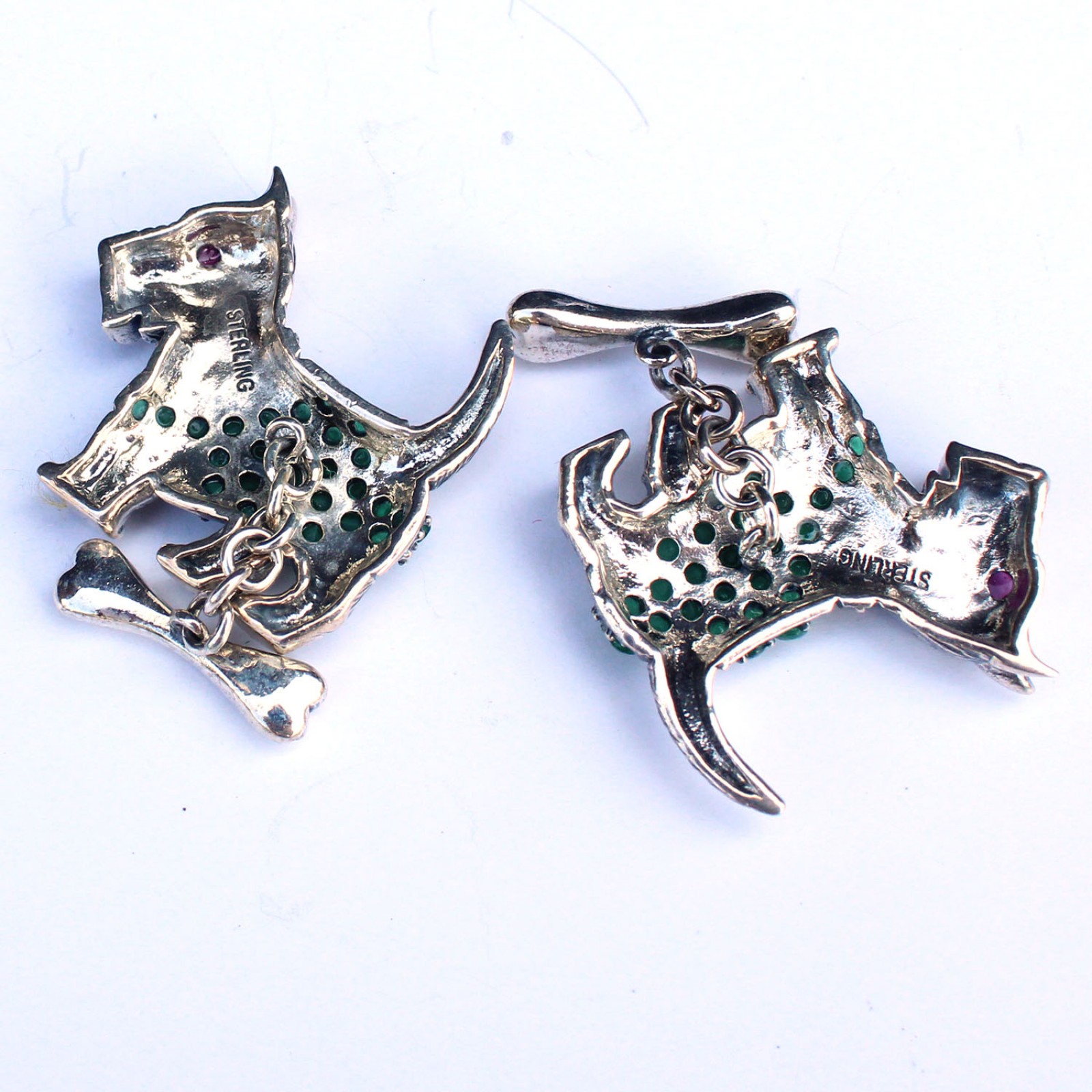 Photo of Sterling Silver Emerald Scottie Dog and Bone Cufflinks