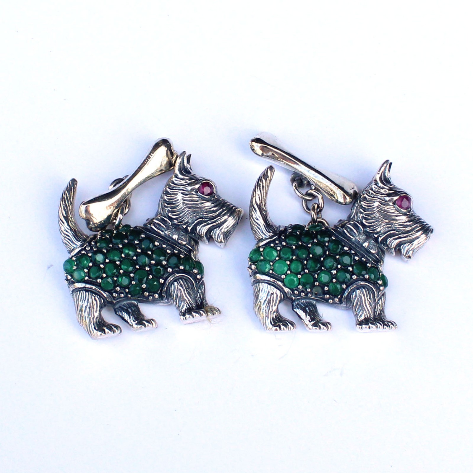 Photo of Sterling Silver Emerald Scottie Dog and Bone Cufflinks