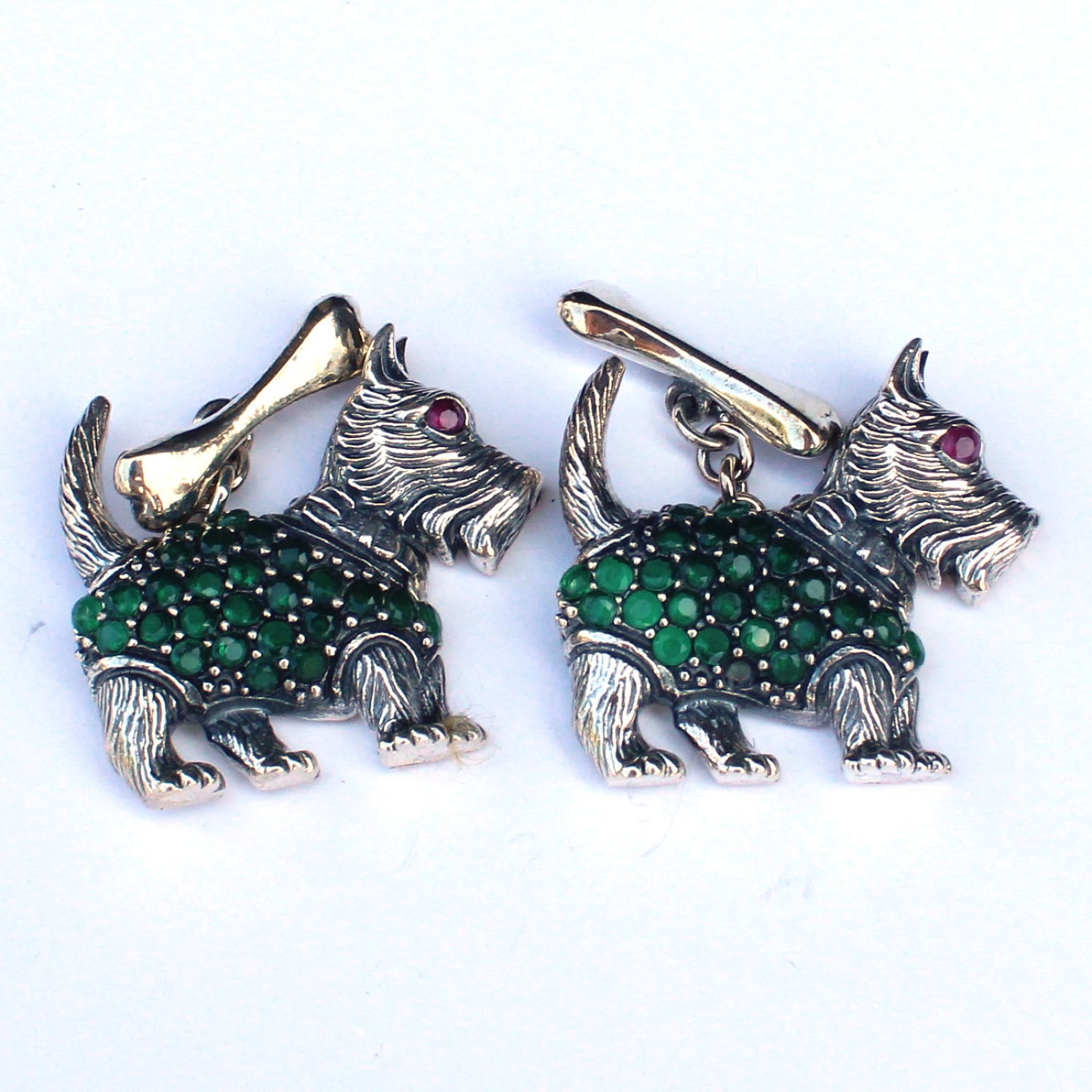 Photo of Sterling Silver Emerald Scottie Dog and Bone Cufflinks