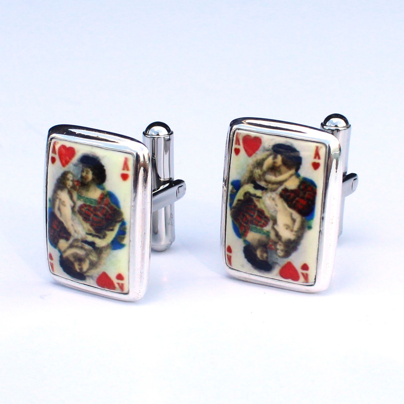 Photo of Sterling Silver Enamel Ace Playing Card Cufflinks