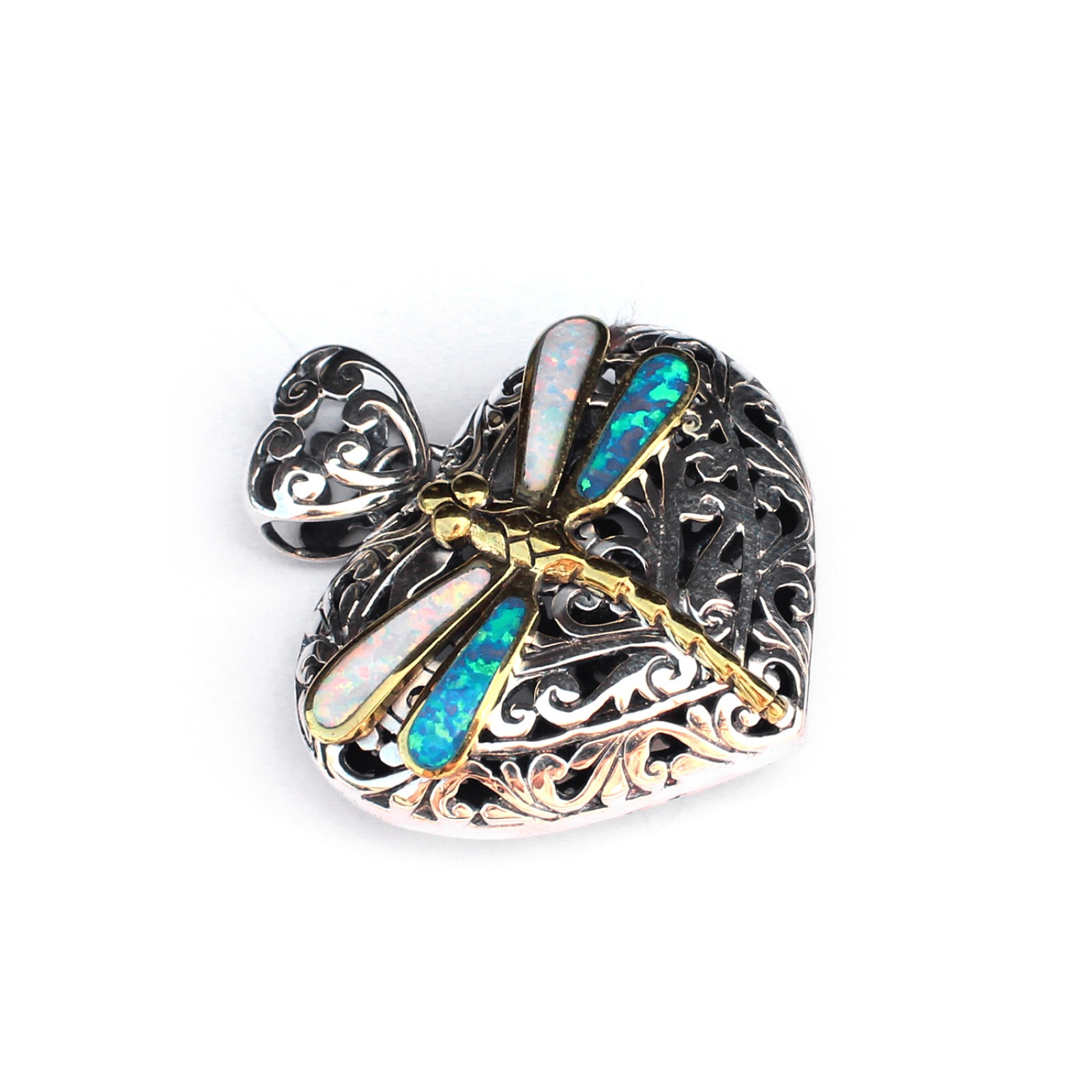 Photo of Sterling Silver Filigree Opal Dragonfly Pendant