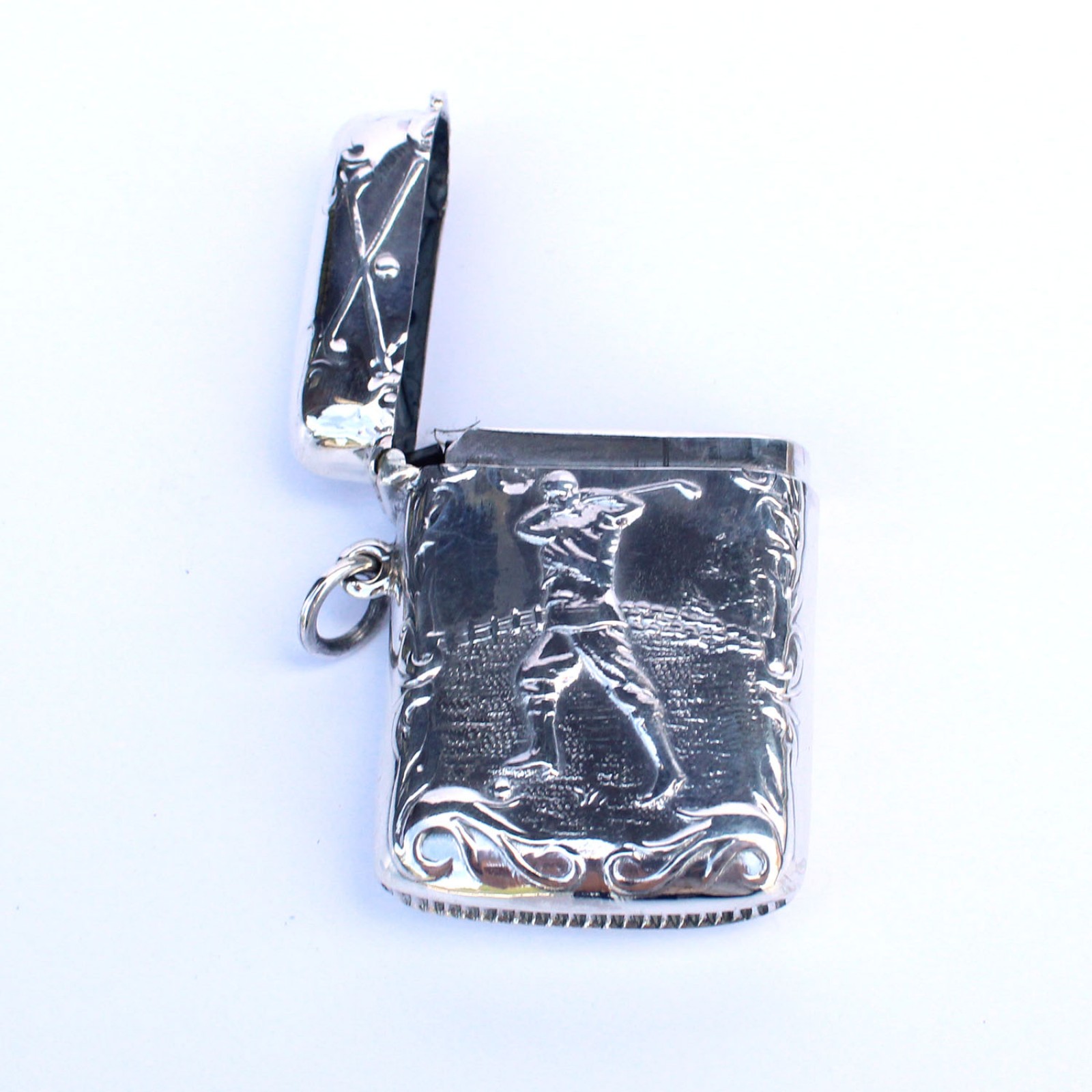 Photo of Sterling Silver Golfer Vesta Match Safe Snuff Box