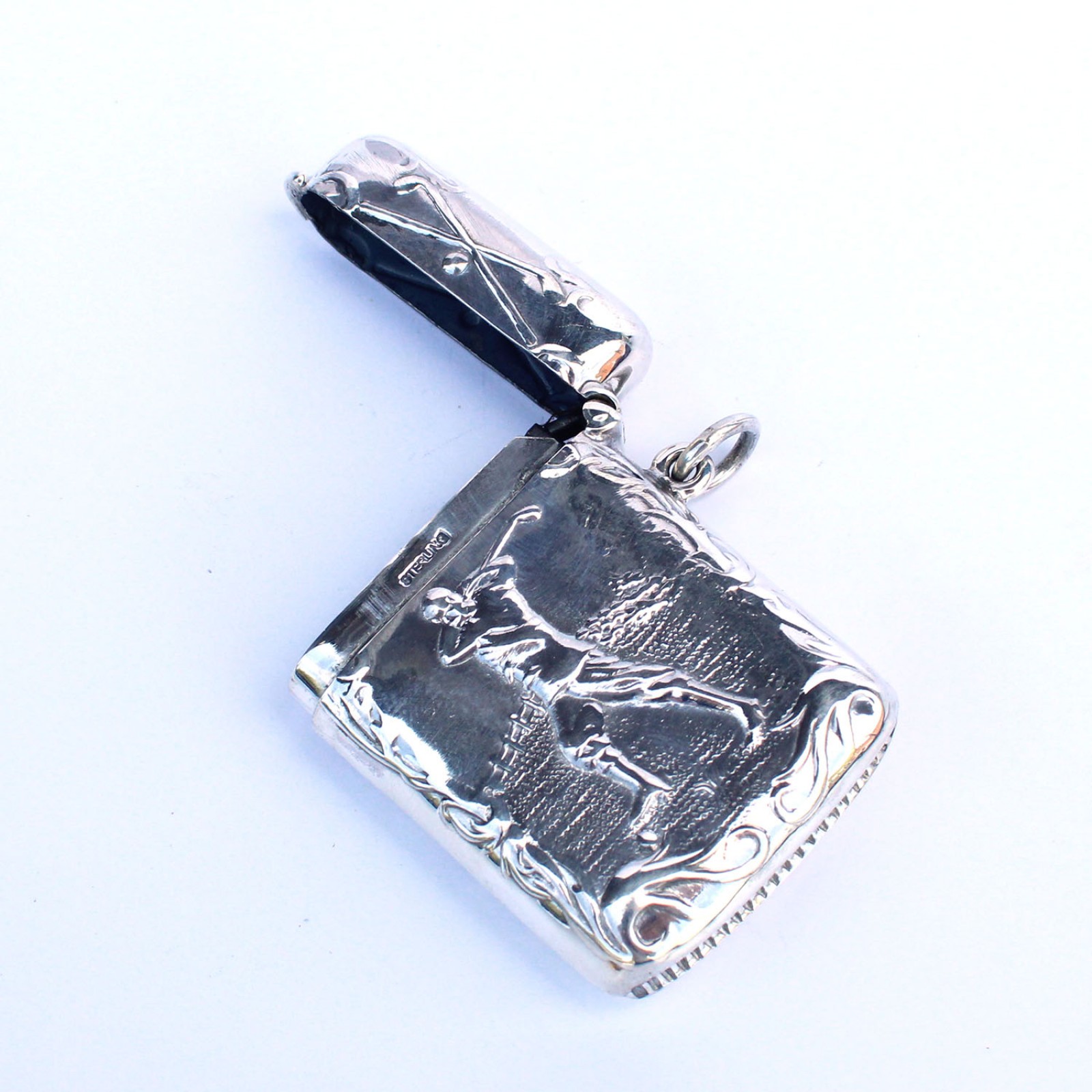Photo of Sterling Silver Golfer Vesta Match Safe Snuff Box