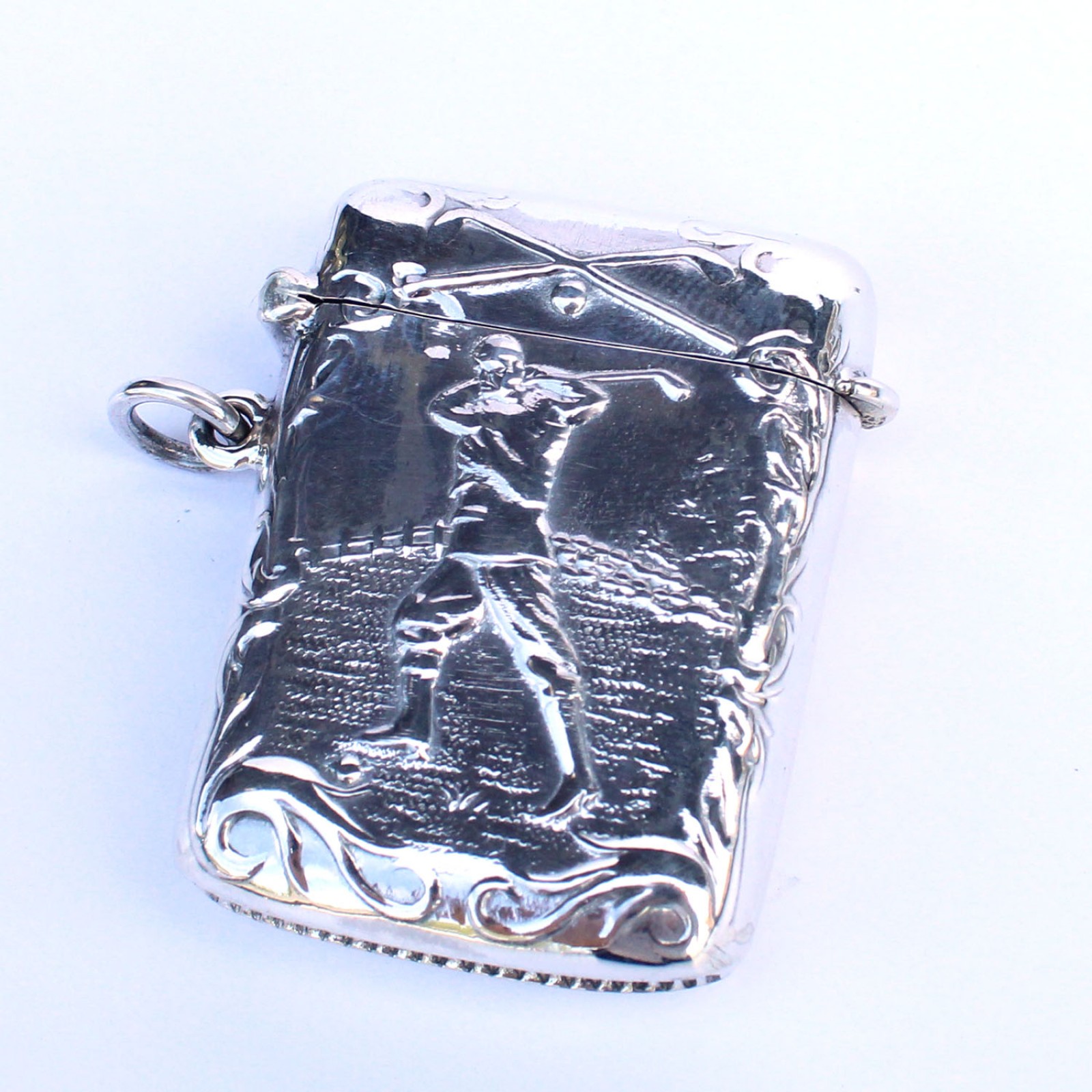 Photo of Sterling Silver Golfer Vesta Match Safe Snuff Box