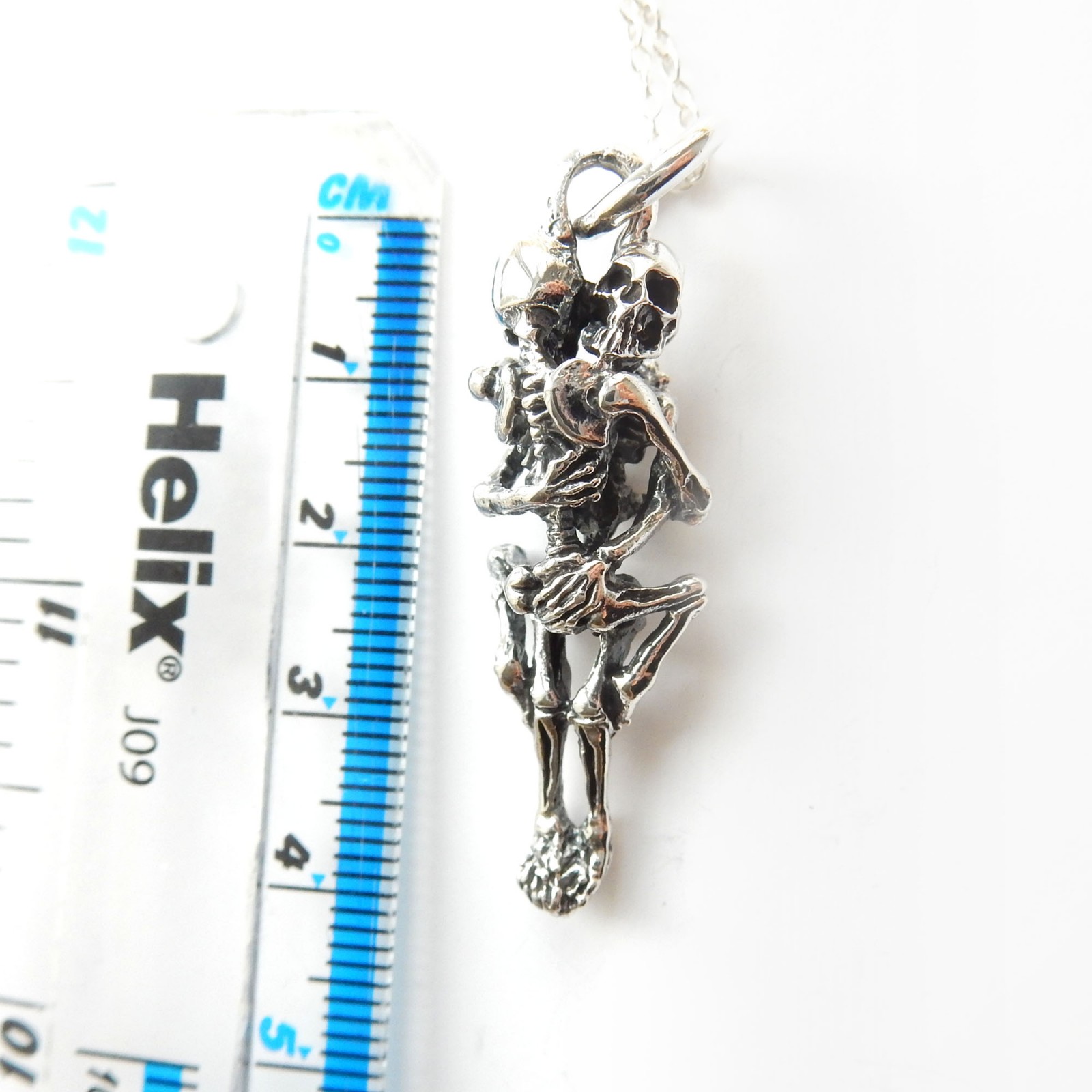 Photo of Sterling Silver Gothic Skeleton Skull Lovers Pendant 