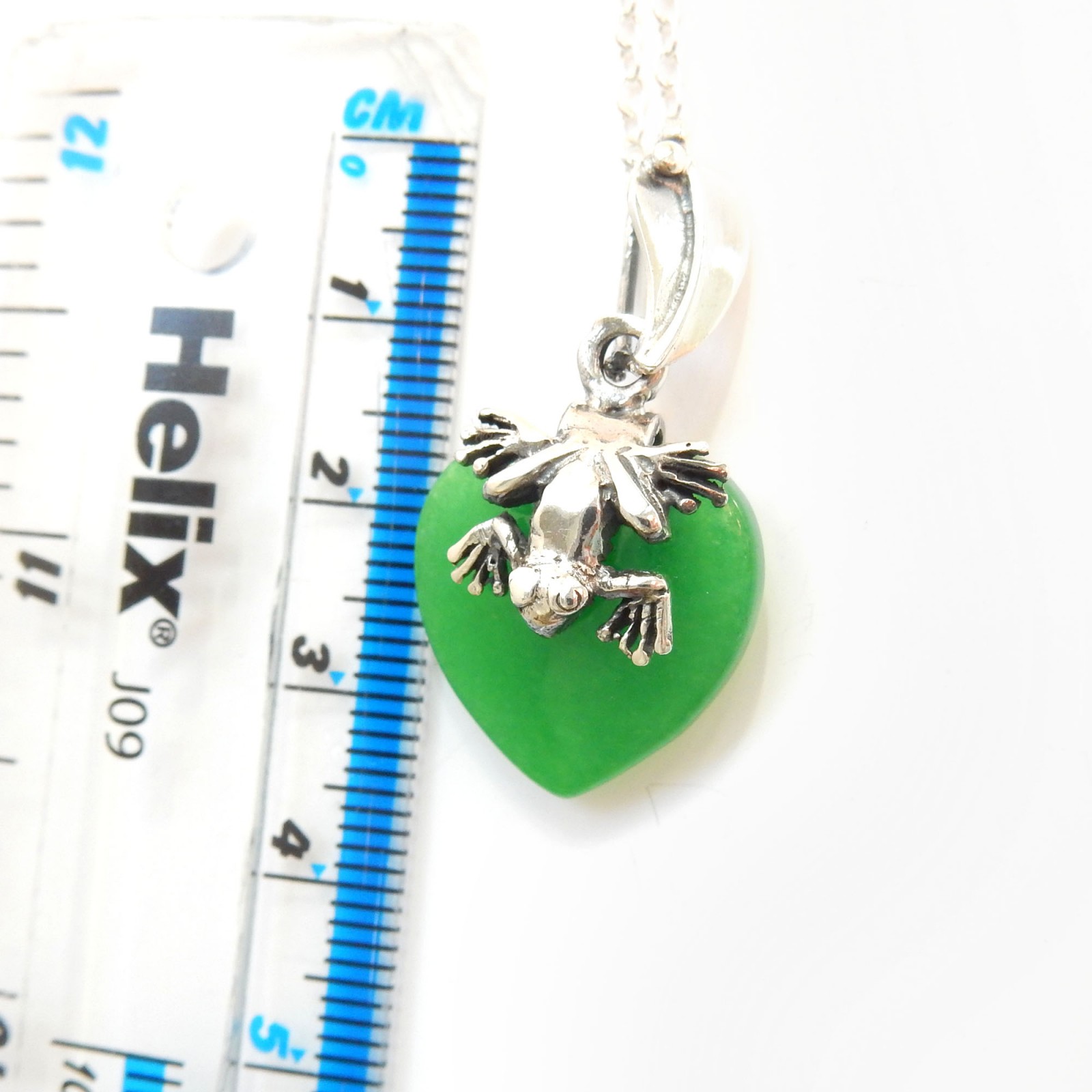 Photo of Sterling Silver Jade Frog Leaf Pendant Necklace