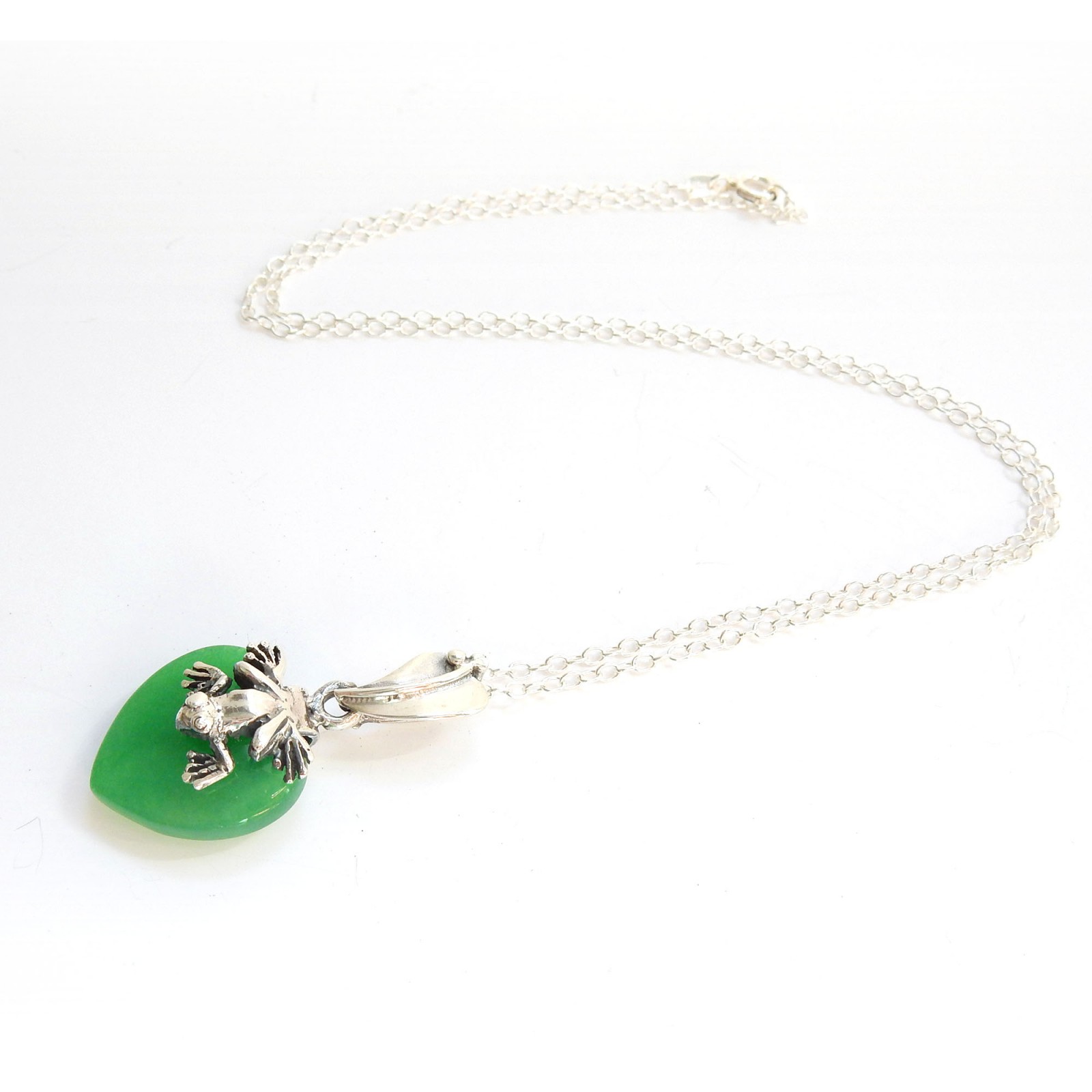 Photo of Sterling Silver Jade Frog Leaf Pendant Necklace