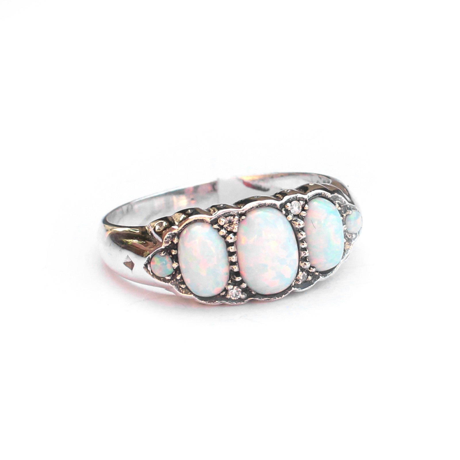 Photo of Sterling Silver Opal & Diamond Trilogy Ring