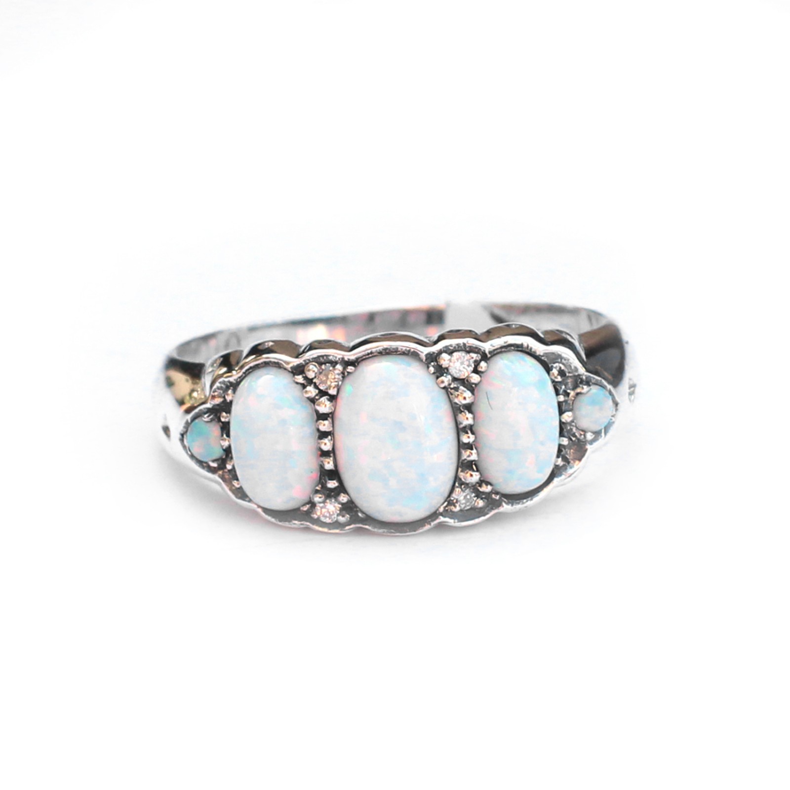 Photo of Sterling Silver Opal & Diamond Trilogy Ring