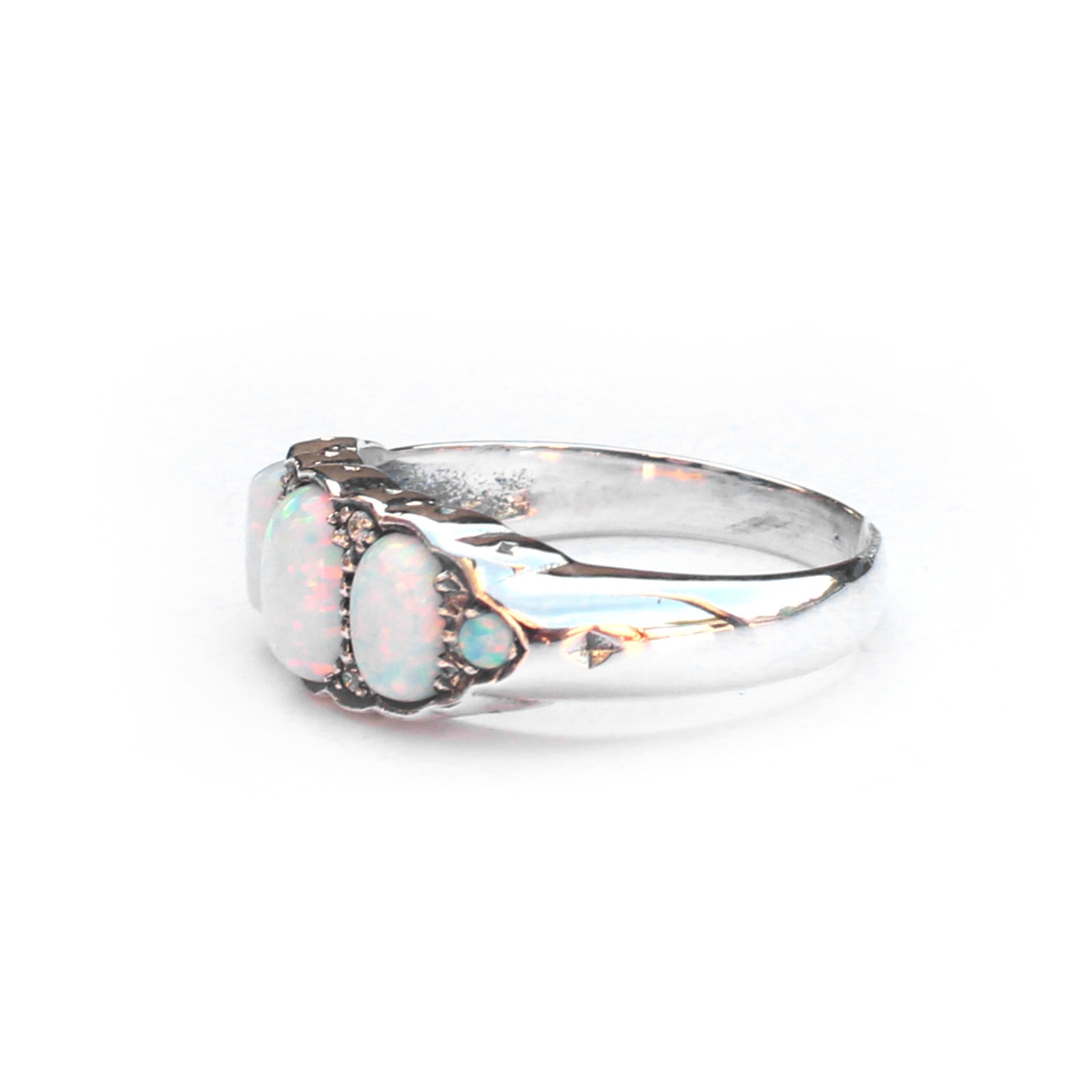 Photo of Sterling Silver Opal & Diamond Trilogy Ring