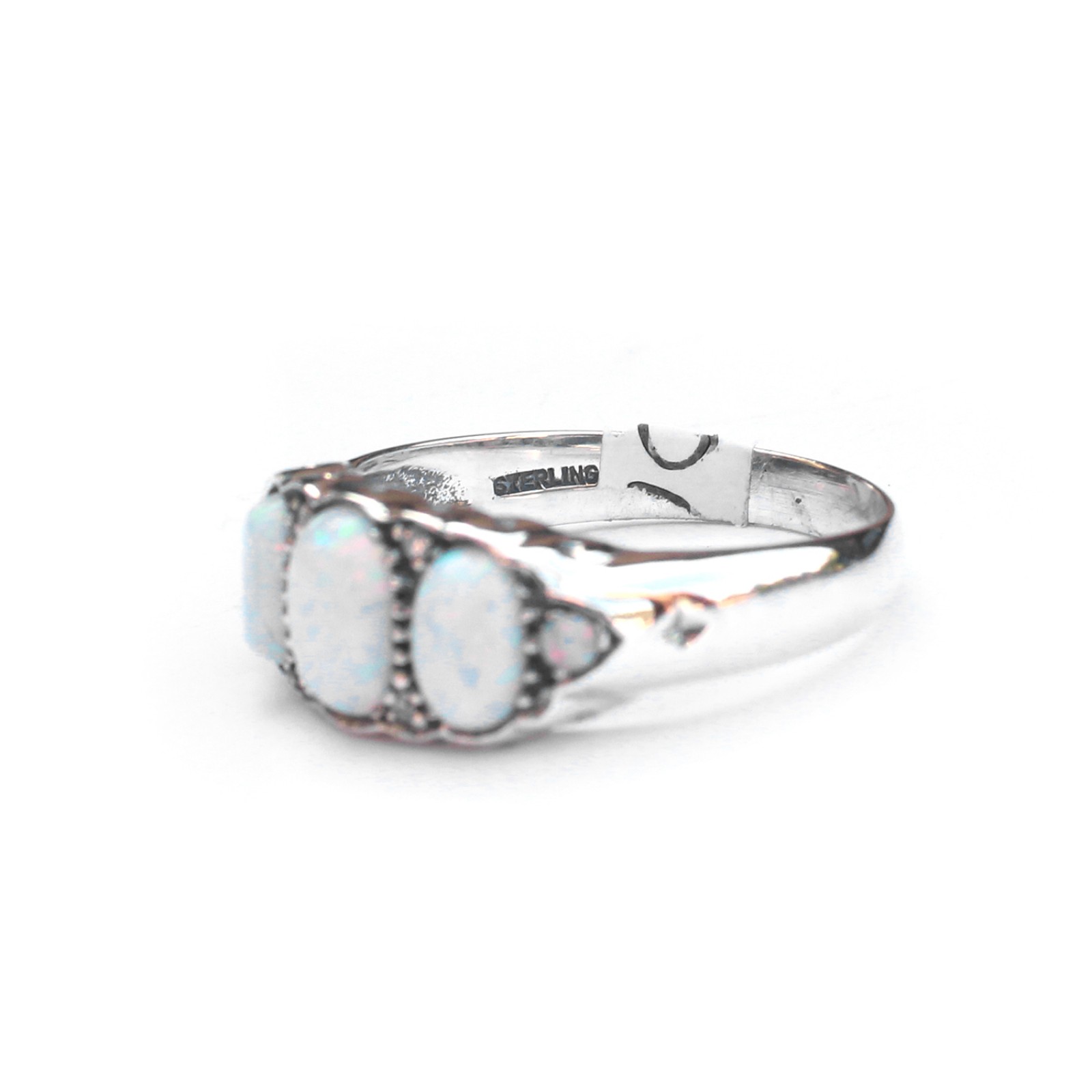 Photo of Sterling Silver Opal & Diamond Trilogy Ring