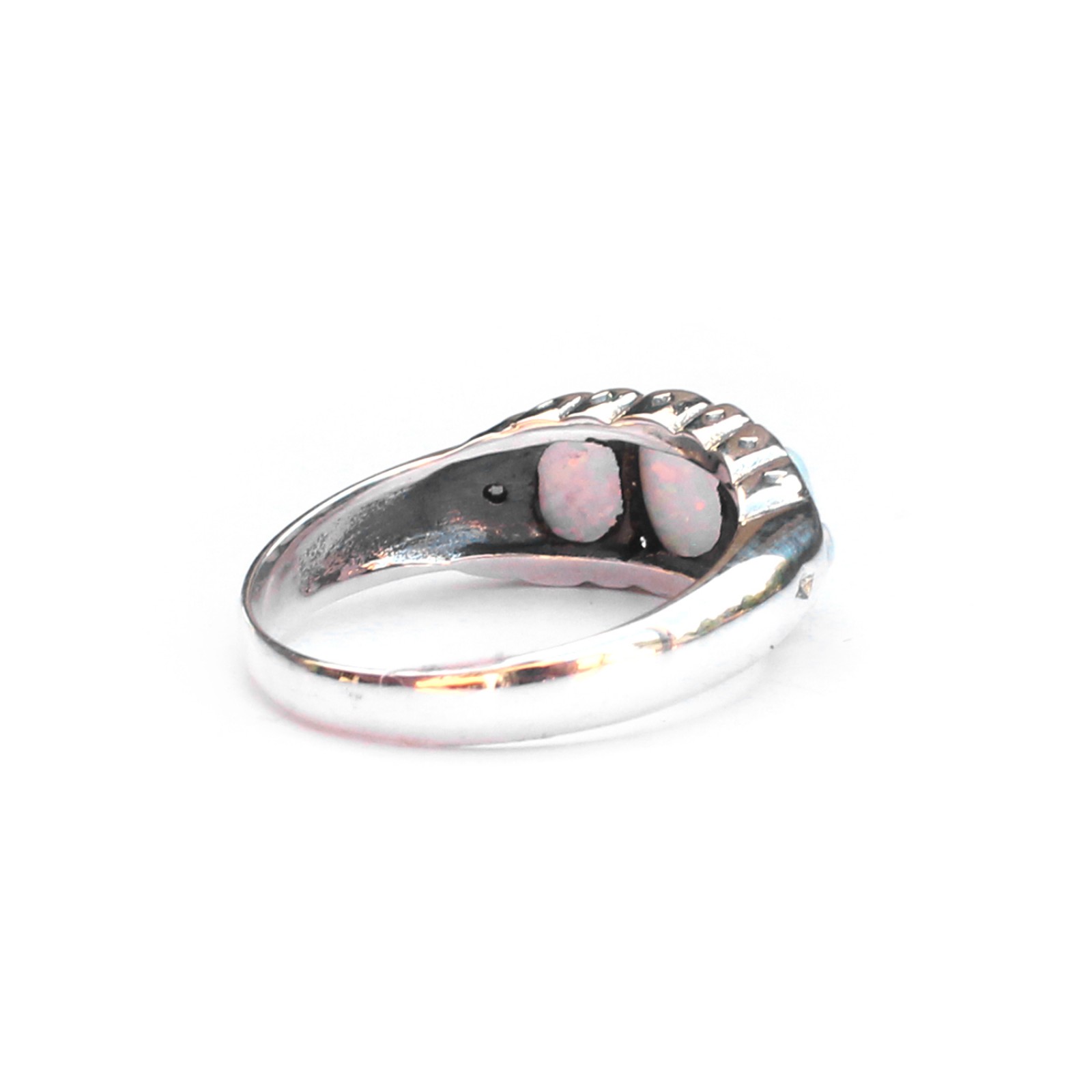 Photo of Sterling Silver Opal & Diamond Trilogy Ring