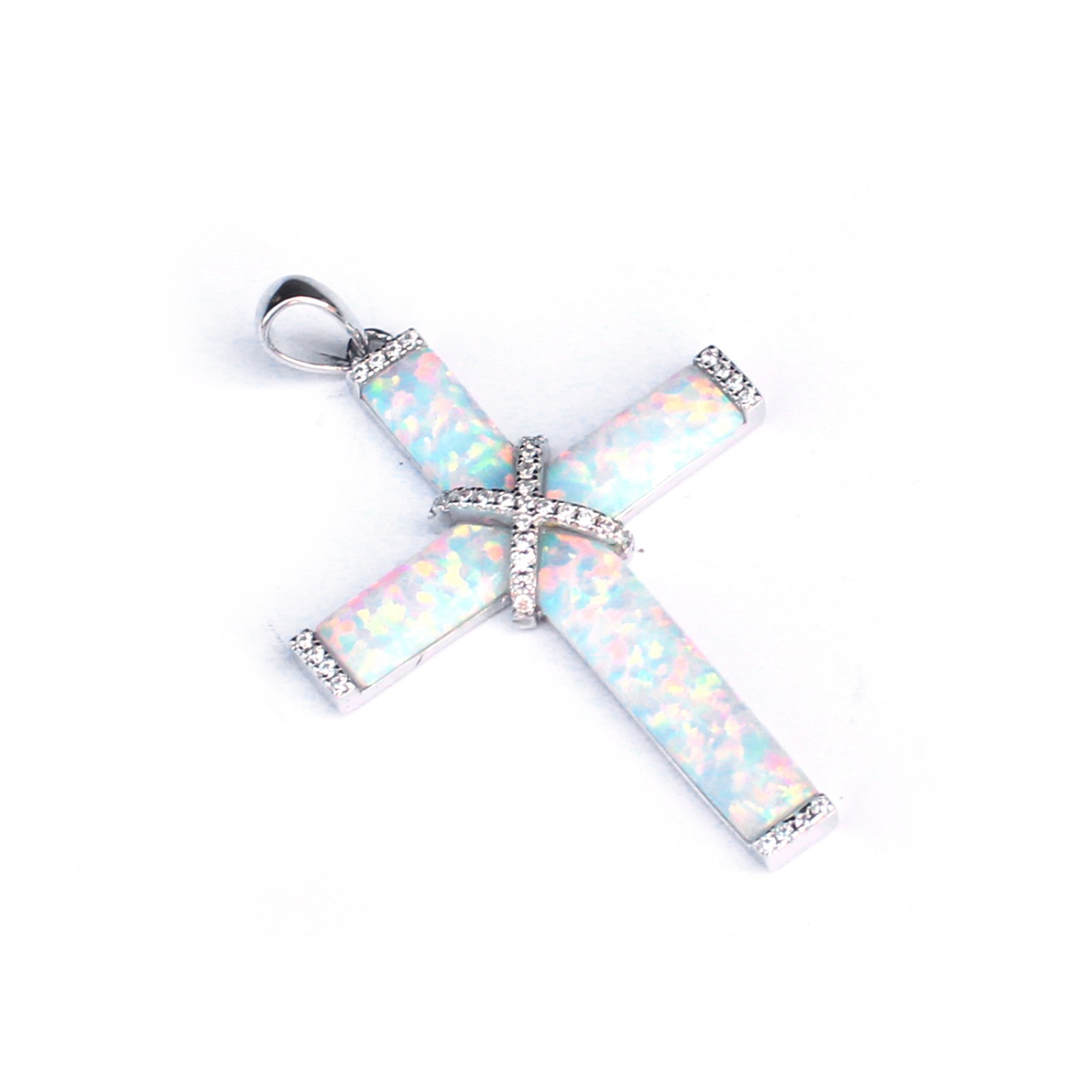 Photo of Sterling Silver Opal Cross Crucifix Pendant