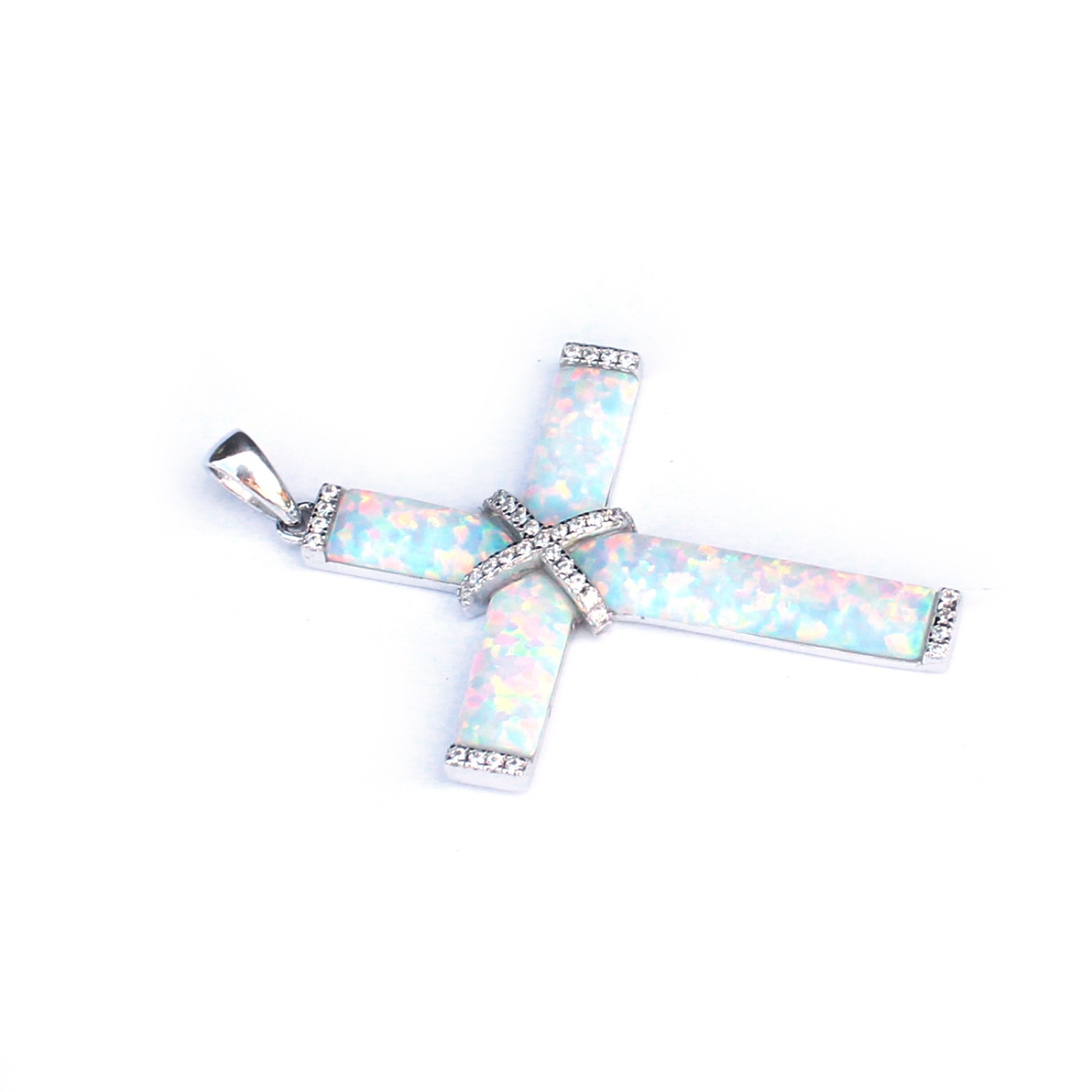 Photo of Sterling Silver Opal Cross Crucifix Pendant