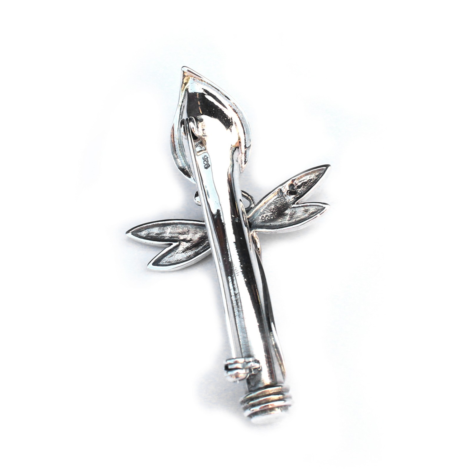 Photo of Sterling Silver Opal Marcasite Dragonfly Boutonnière Lapel Pin Posy Holder