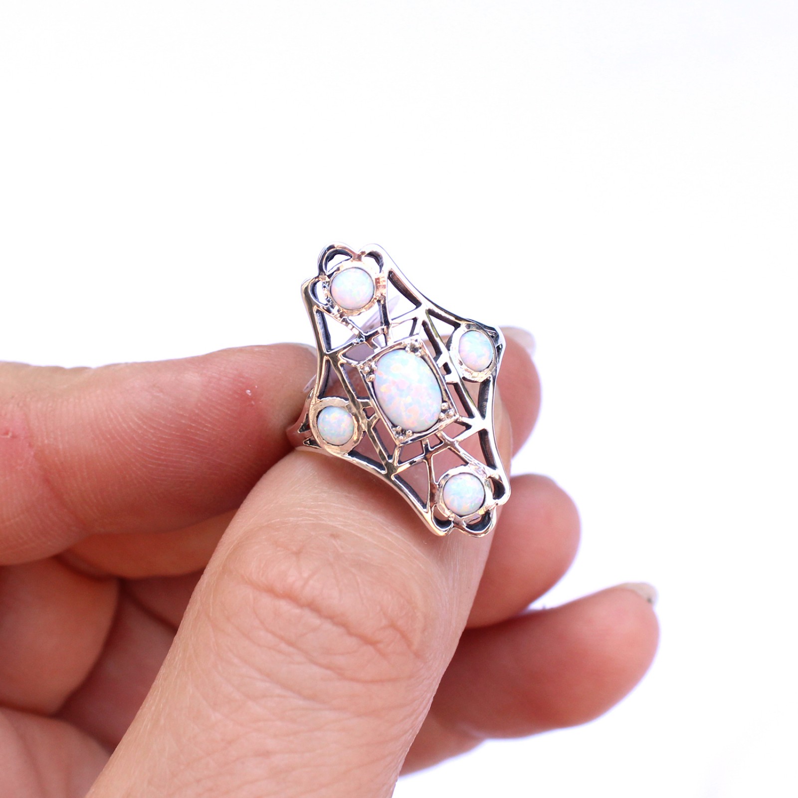 Photo of Sterling Silver Opal Navette Ring