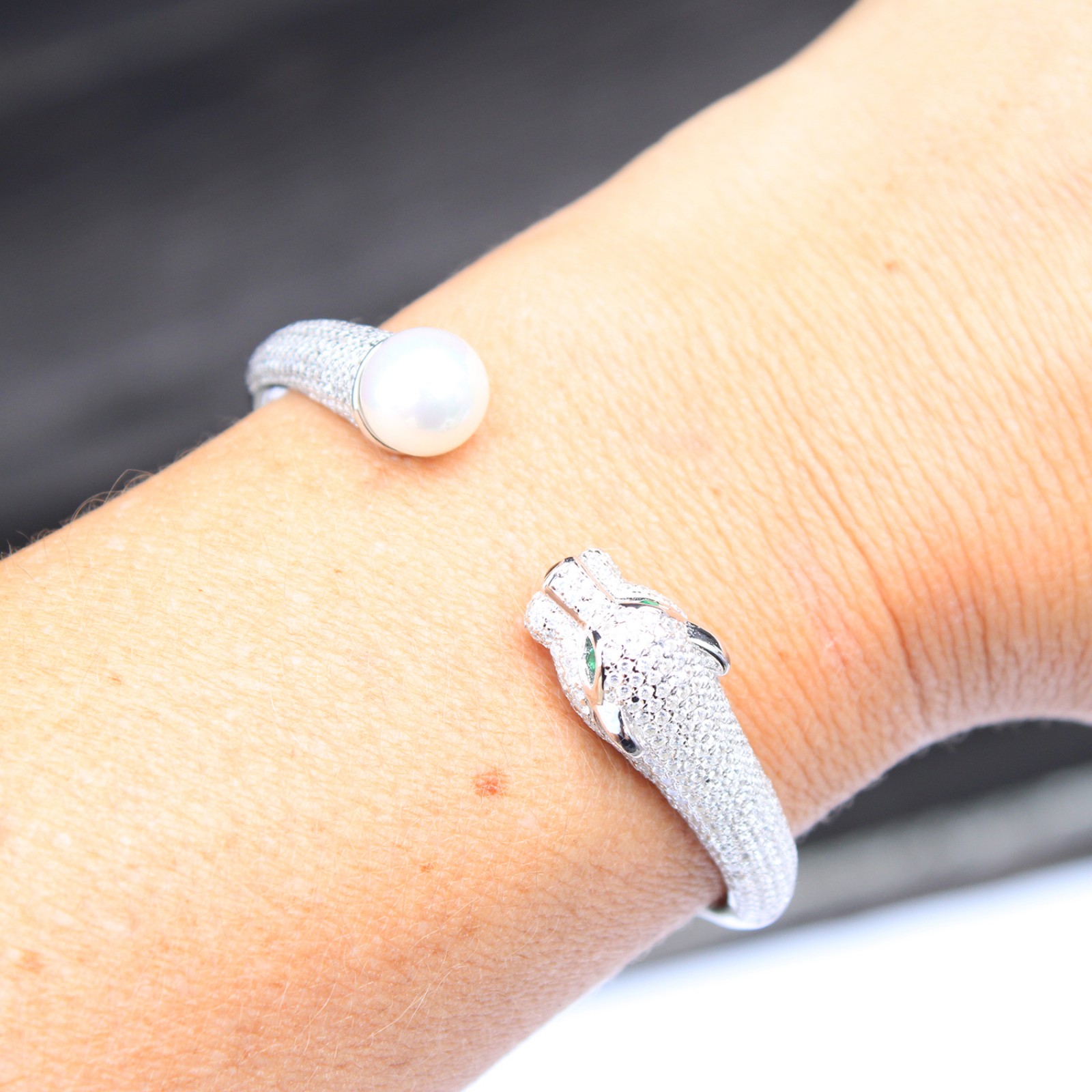 Photo of Sterling Silver Panther Cat Torque Bangle Bracelet
