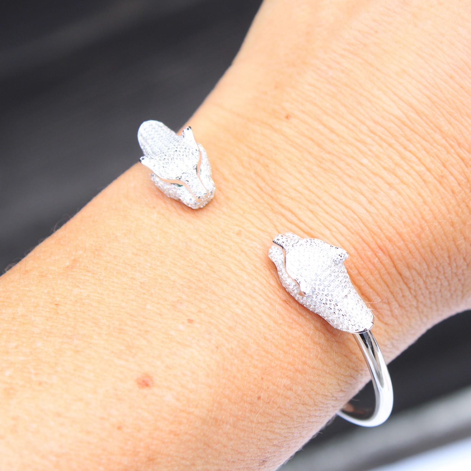 Photo of Sterling Silver Panthere Cat Torque Bangle Bracelet