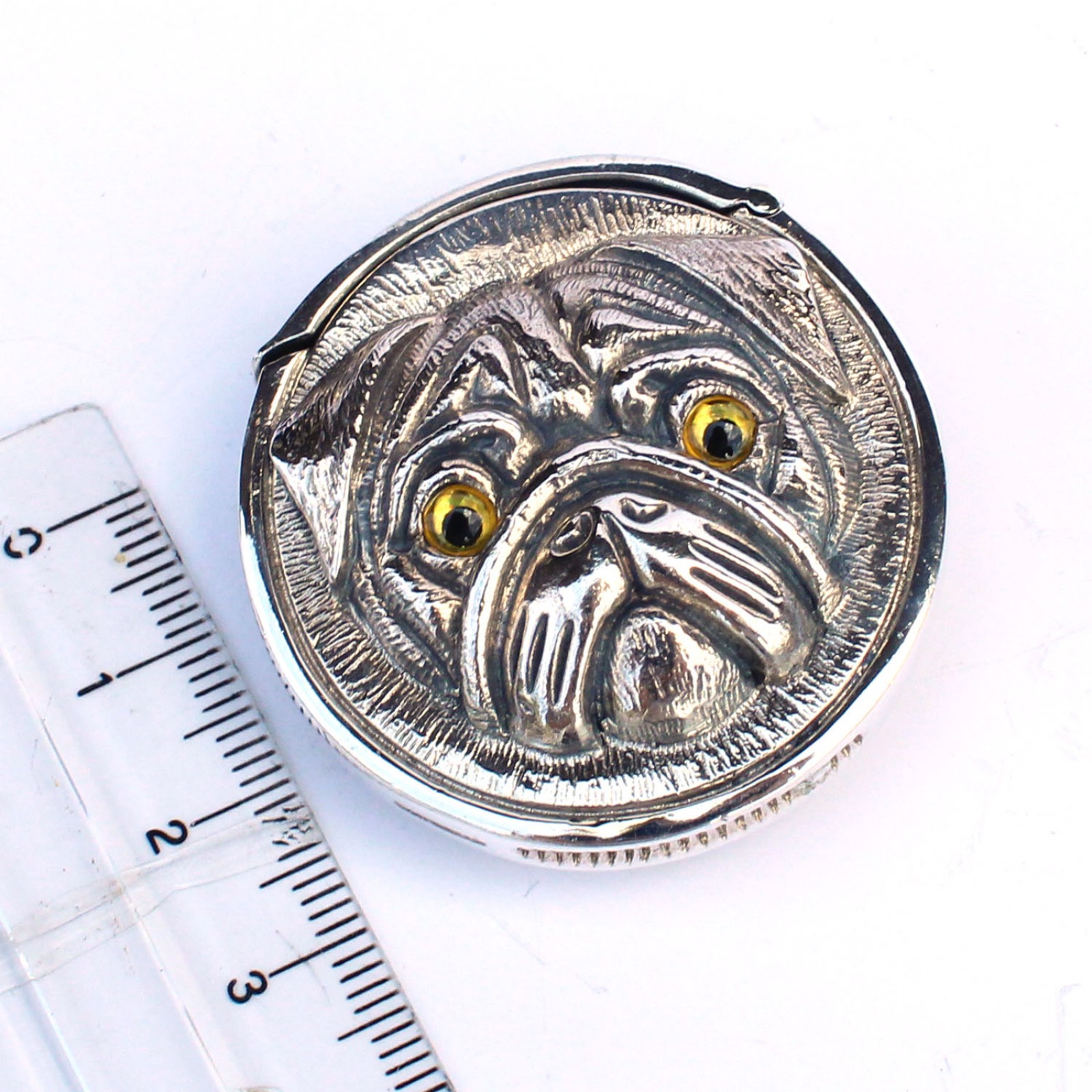 Photo of Sterling Silver Pug Dog Vesta Match Safe Snuff Box