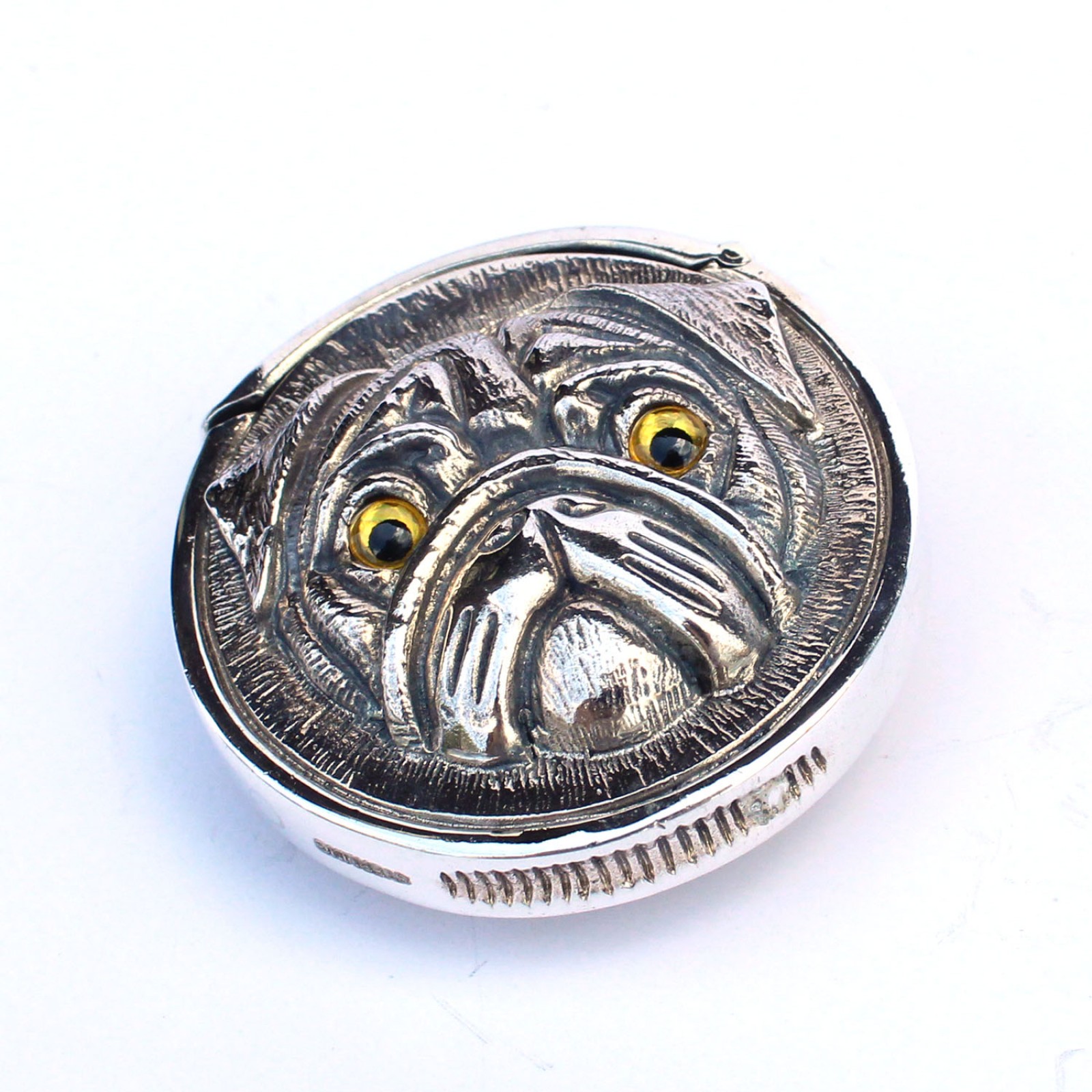 Photo of Sterling Silver Pug Dog Vesta Match Safe Snuff Box