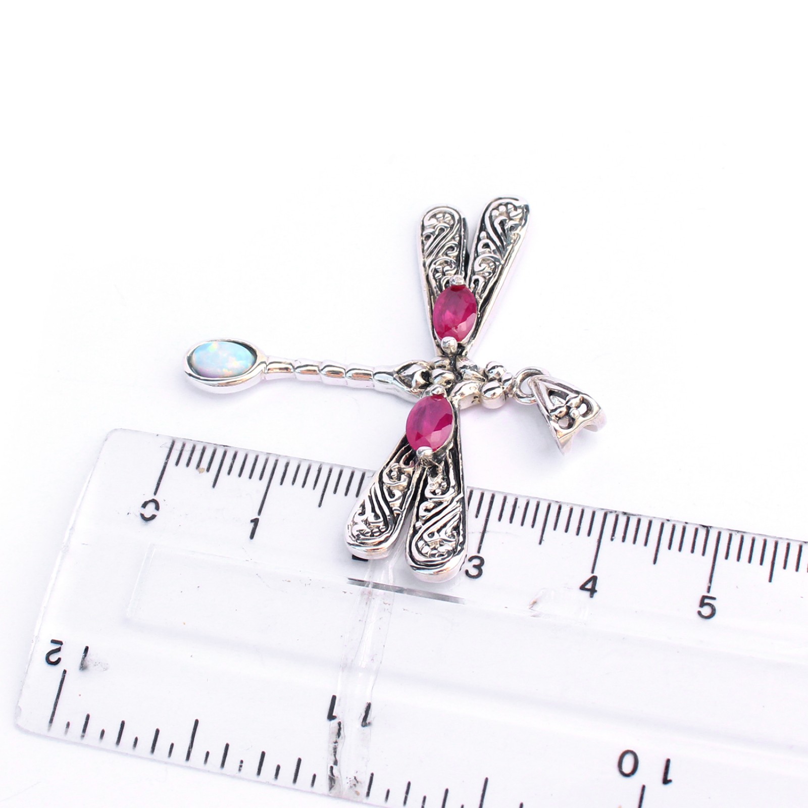 Photo of Sterling Silver Ruby & Opal Dragonfly Pendant
