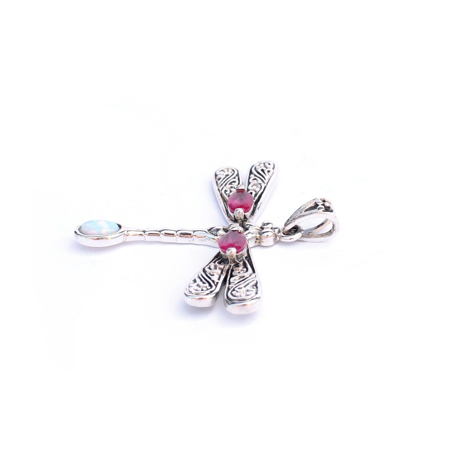 Photo of Sterling Silver Ruby & Opal Dragonfly Pendant