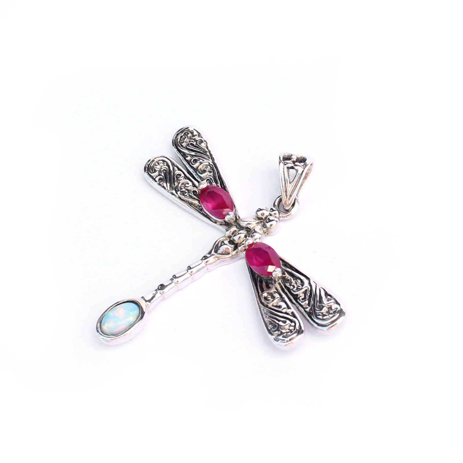 Photo of Sterling Silver Ruby & Opal Dragonfly Pendant