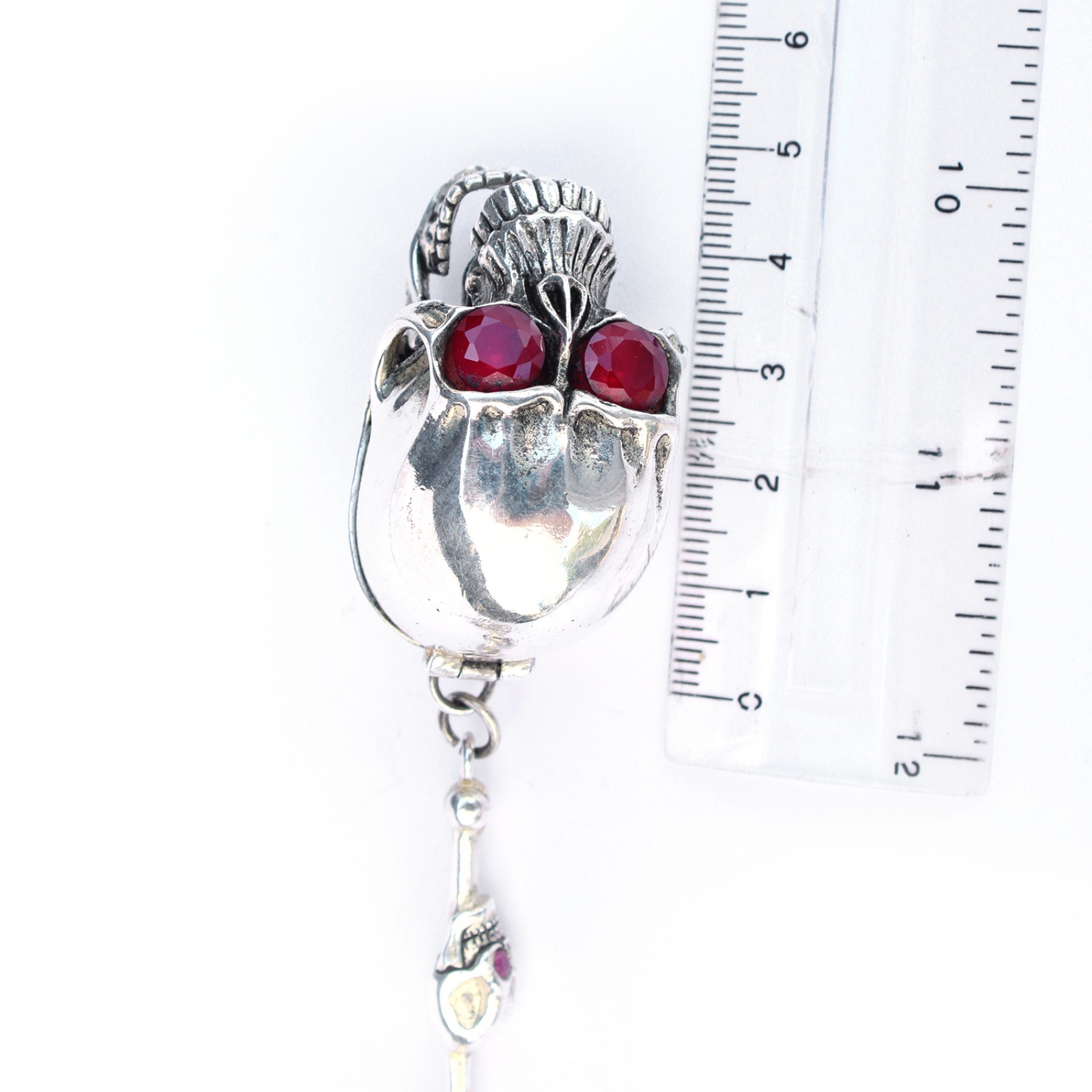 Photo of Sterling Silver Skull Albert Chain with Ruby Eyes