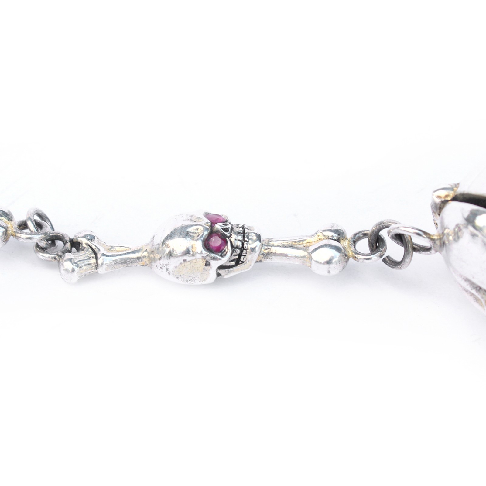 Photo of Sterling Silver Skull Albert Chain with Ruby Eyes
