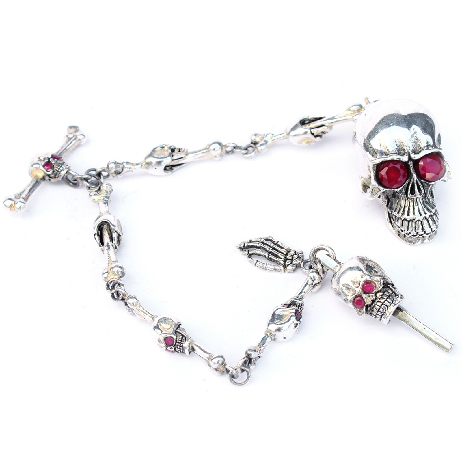 Photo of Sterling Silver Skull Albert Chain with Ruby Eyes