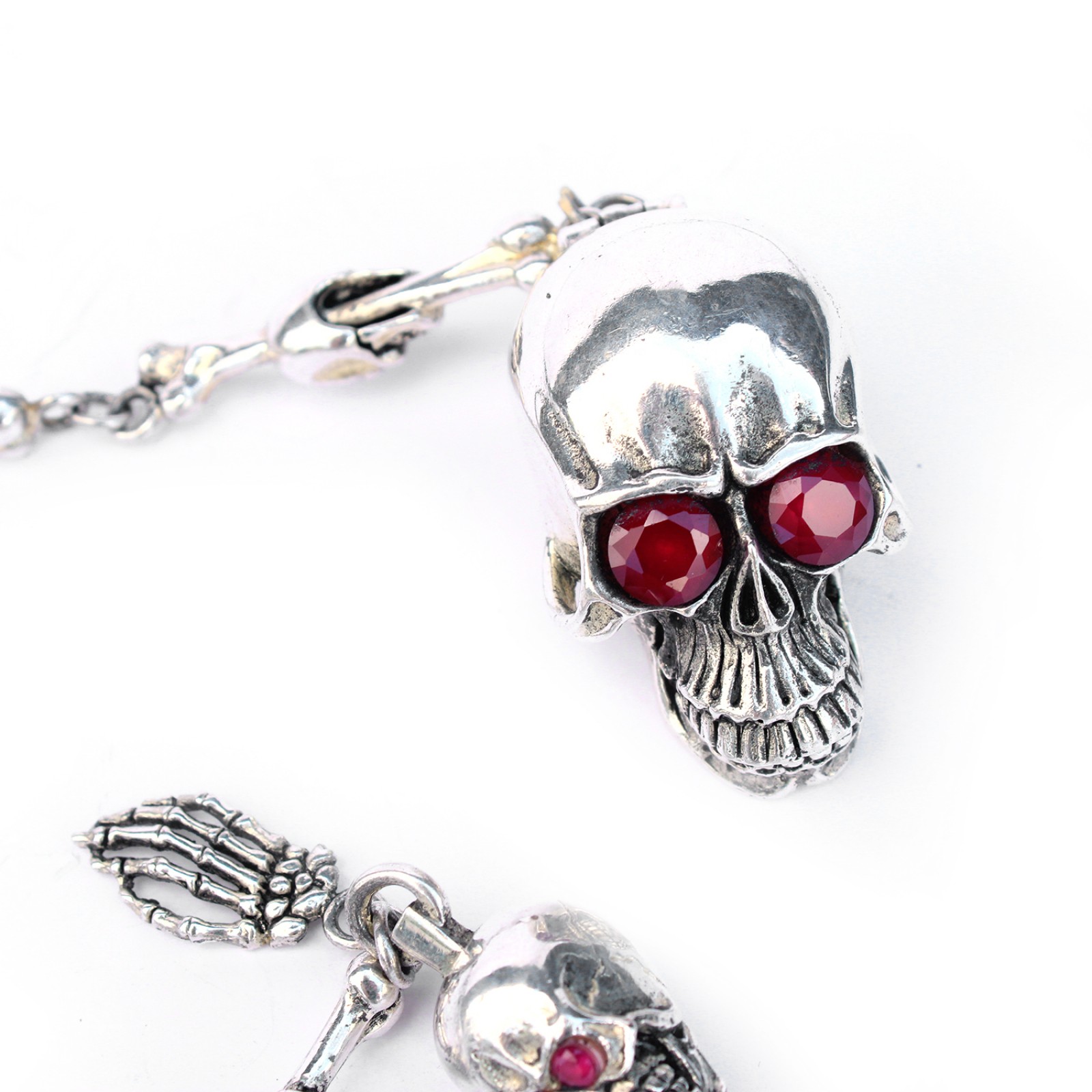 Photo of Sterling Silver Skull Albert Chain with Ruby Eyes