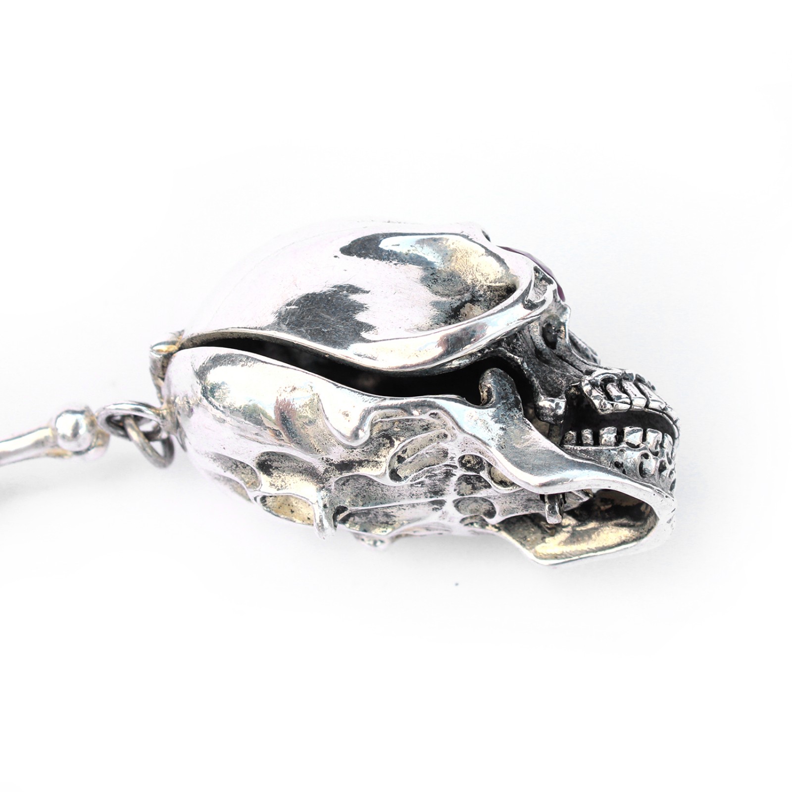 Photo of Sterling Silver Skull Albert Chain with Ruby Eyes