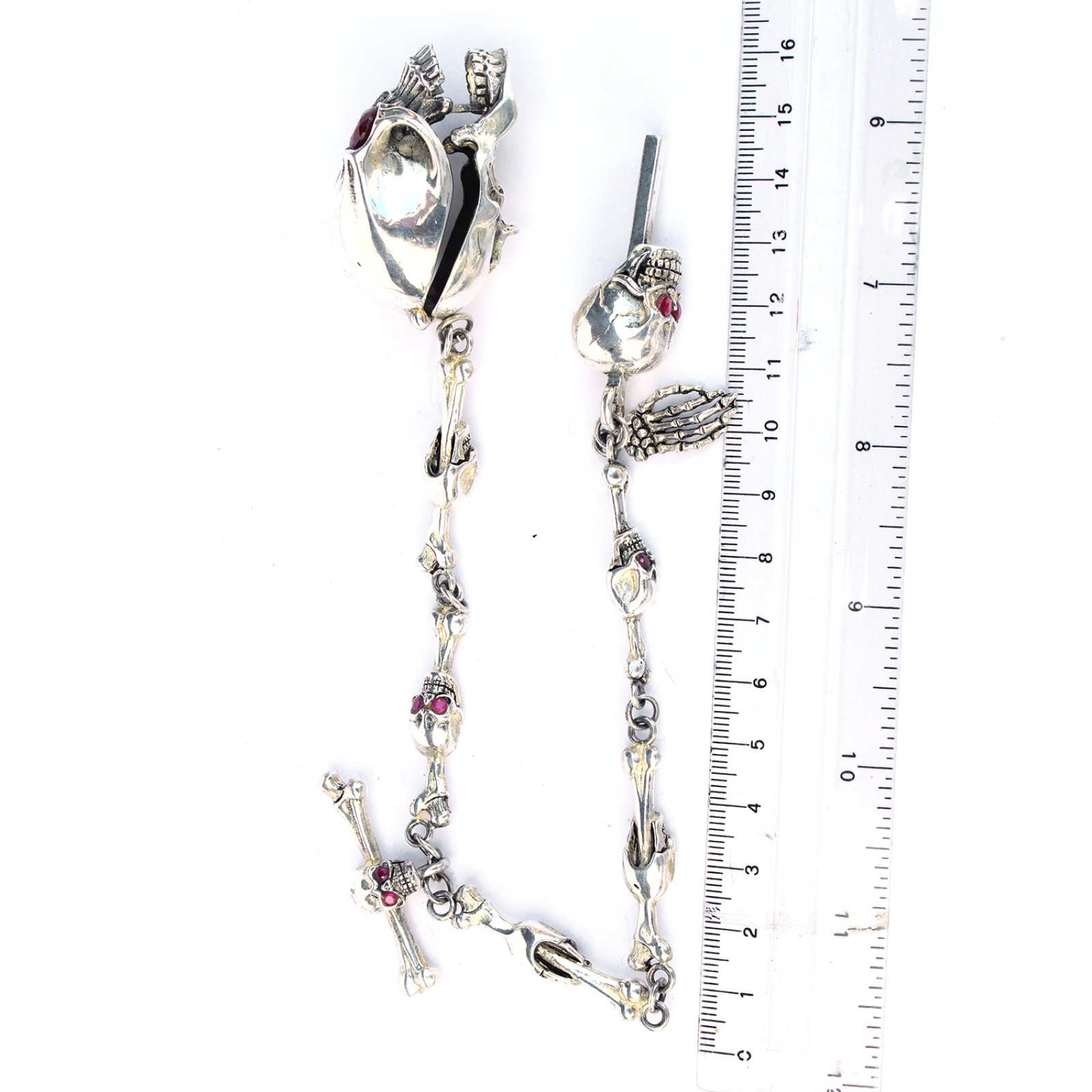 Photo of Sterling Silver Skull Albert Chain with Ruby Eyes