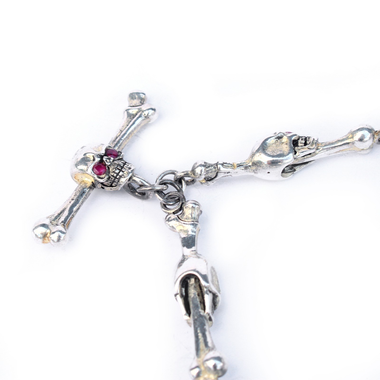 Photo of Sterling Silver Skull Albert Chain with Ruby Eyes