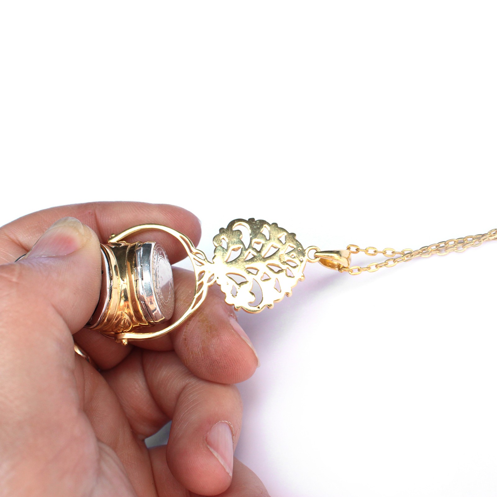 Photo of Sterling Silver Spinner Fob 3 Photo Locket Pendant with 16inch Silver Chain