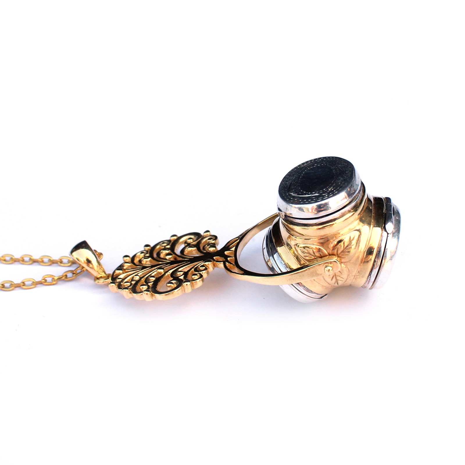 Photo of Sterling Silver Spinner Fob 3 Photo Locket Pendant with 16inch Silver Chain