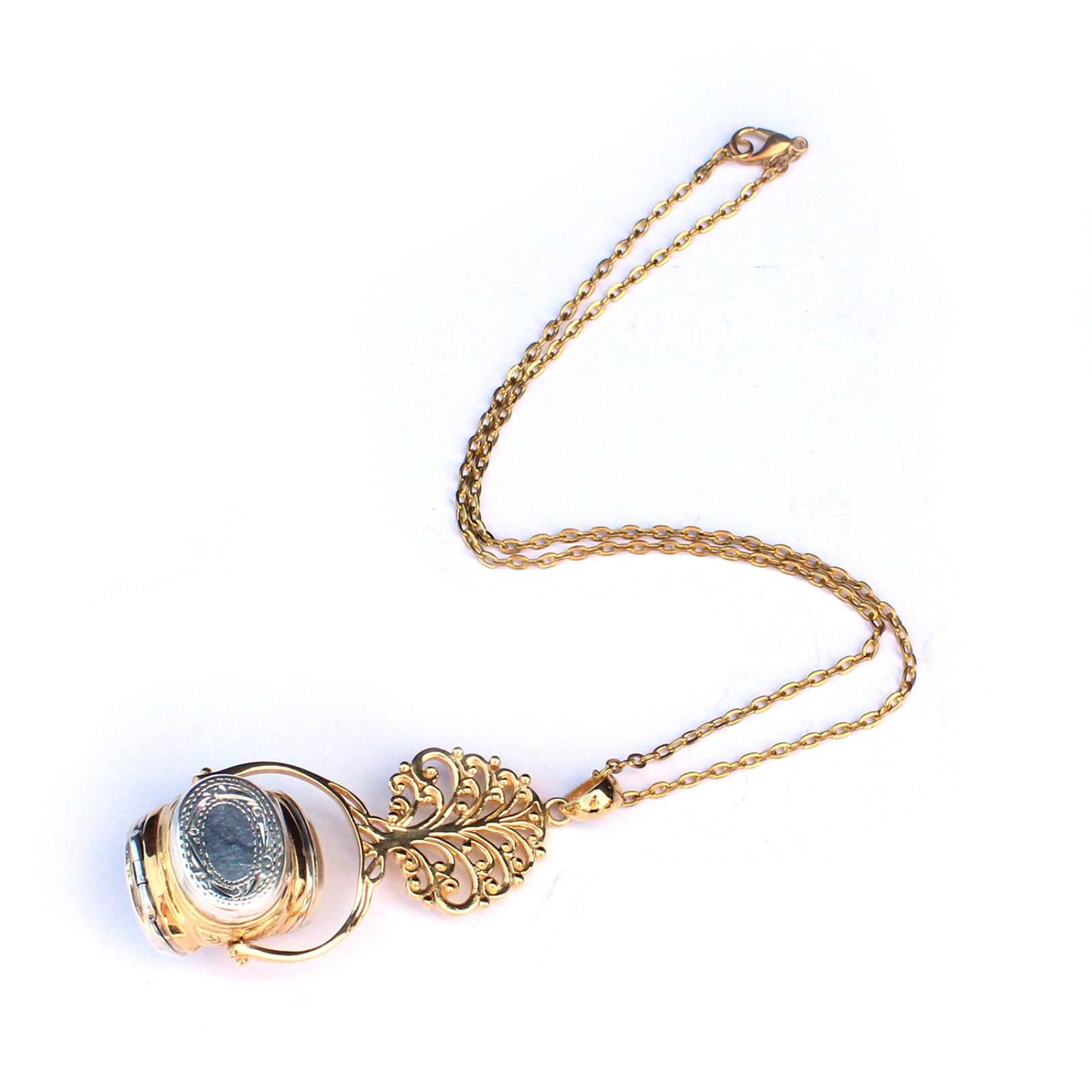 Photo of Sterling Silver Spinner Fob 3 Photo Locket Pendant with 16inch Silver Chain