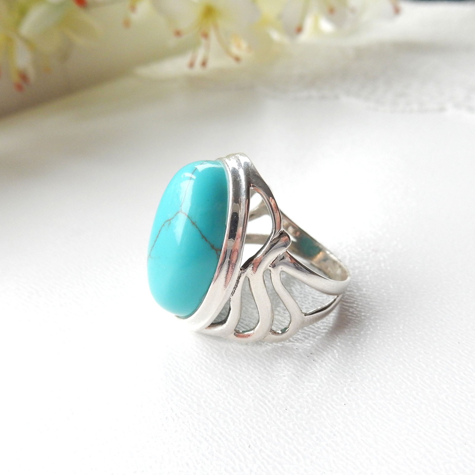 Photo of Sterling Silver Turquoise Ring US Size 8.5 December Birthstone