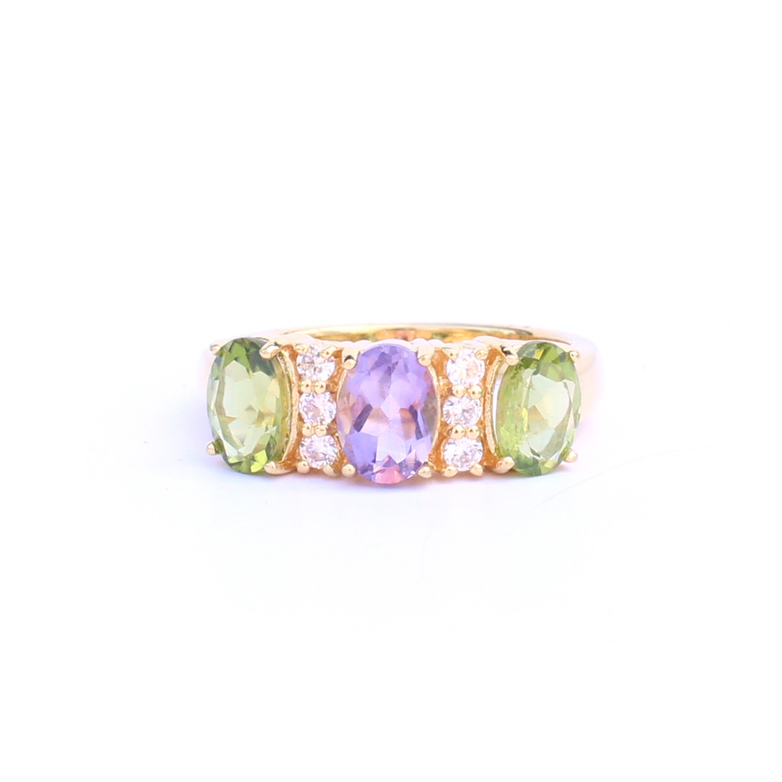 Photo of Sterling Silver Vermeil Amethyst Peridot Trilogy Ring