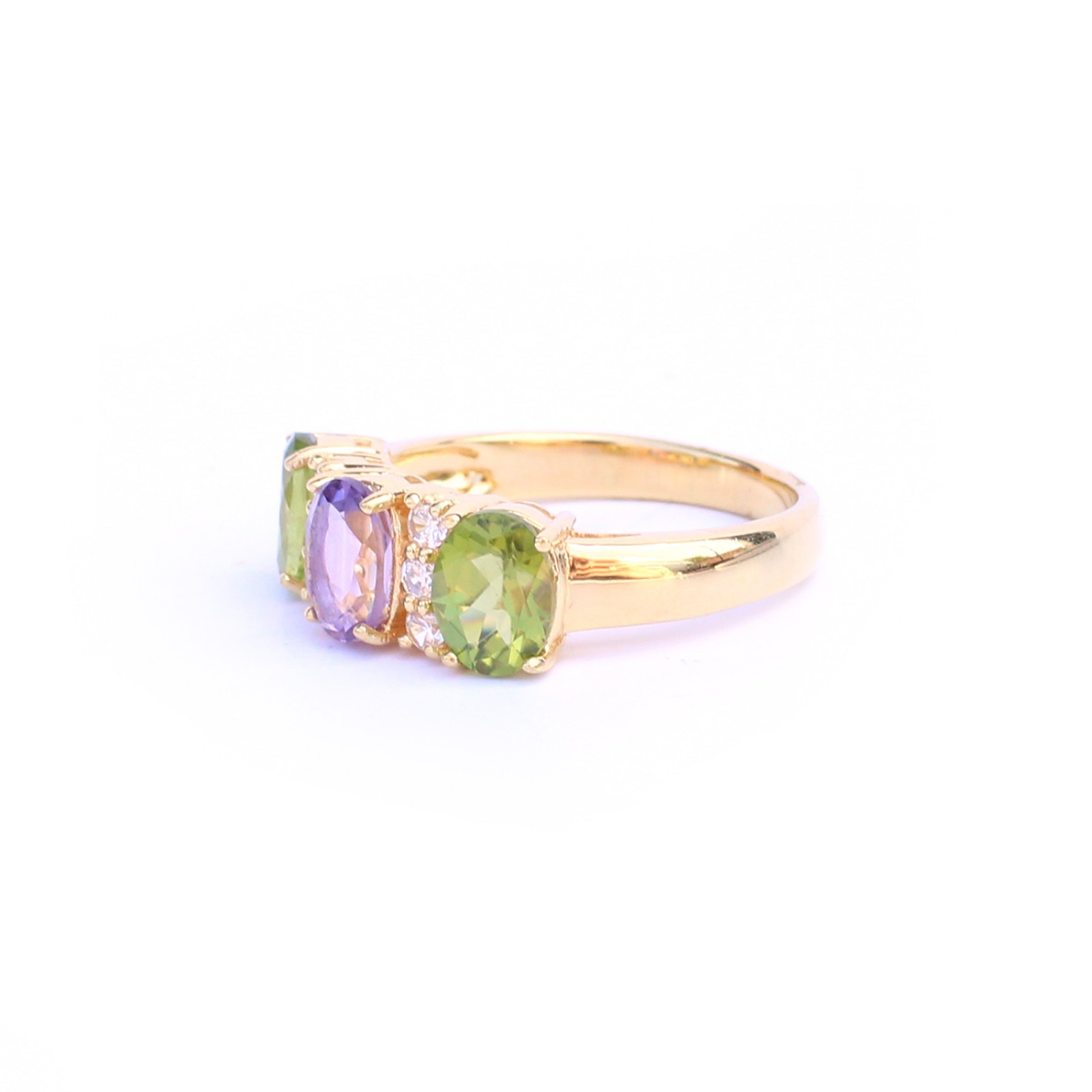 Photo of Sterling Silver Vermeil Amethyst Peridot Trilogy Ring