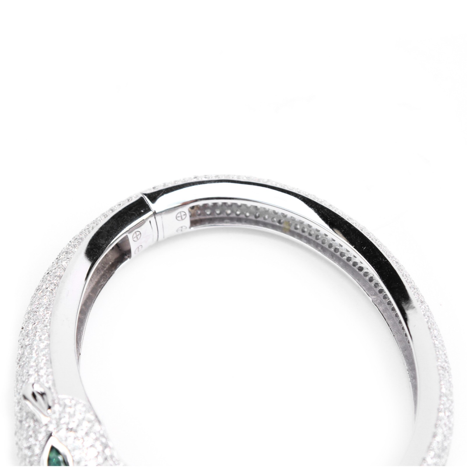 Photo of Sterling Silver With Emerald Glass & Cubic Zirconia Hinged Open Cuff Bangle Bracelet