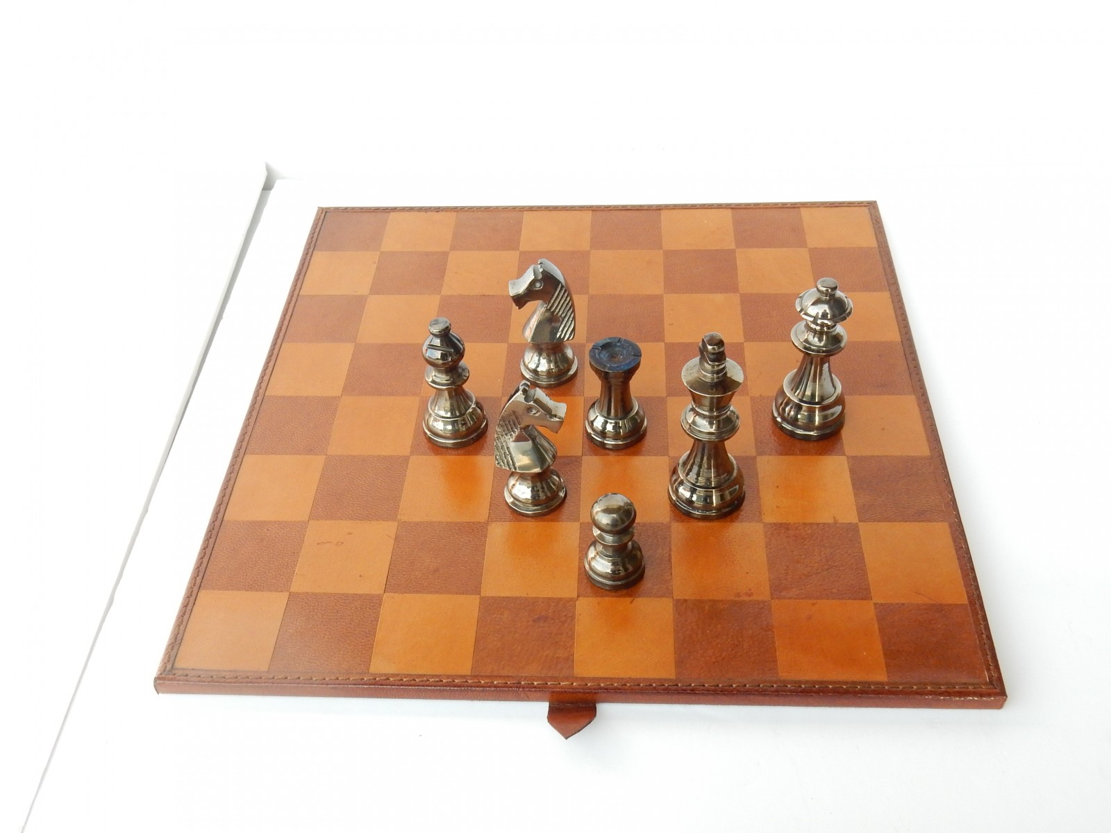 Photo of Tan Leather Boxed Chess Set Chess Board Hand Crafted