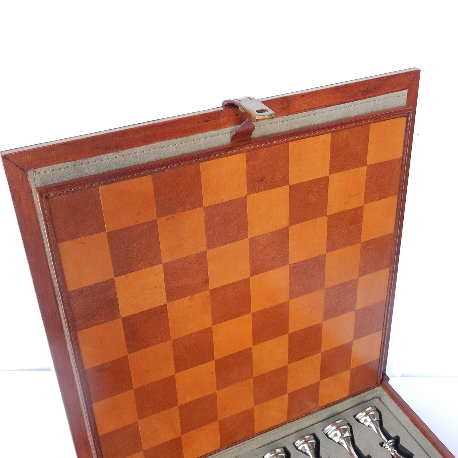 Photo of Tan Leather Boxed Chess Set Chess Board Hand Crafted