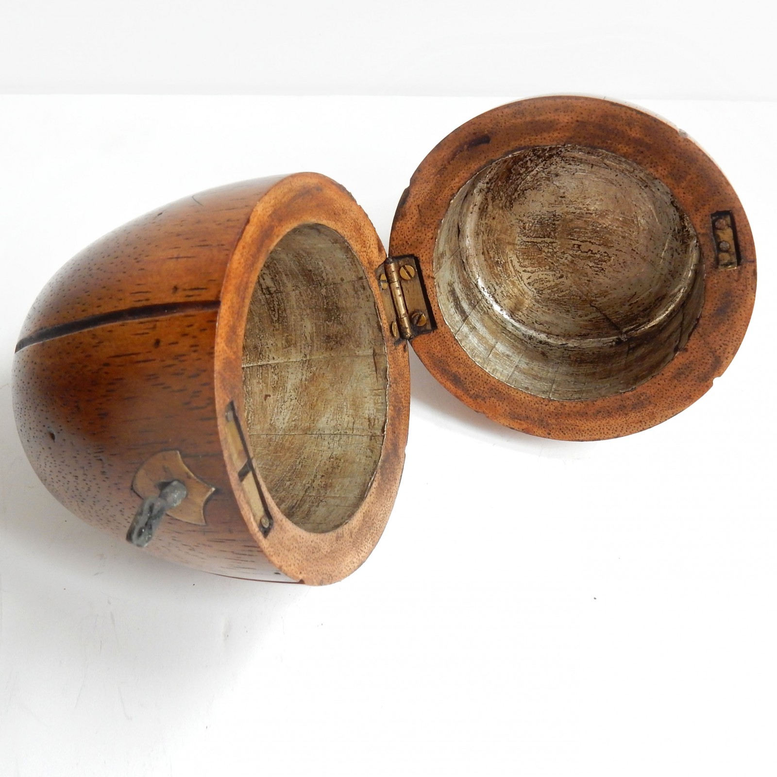 Photo of Treen Wood Pear Melon Caddy with Lock & Key