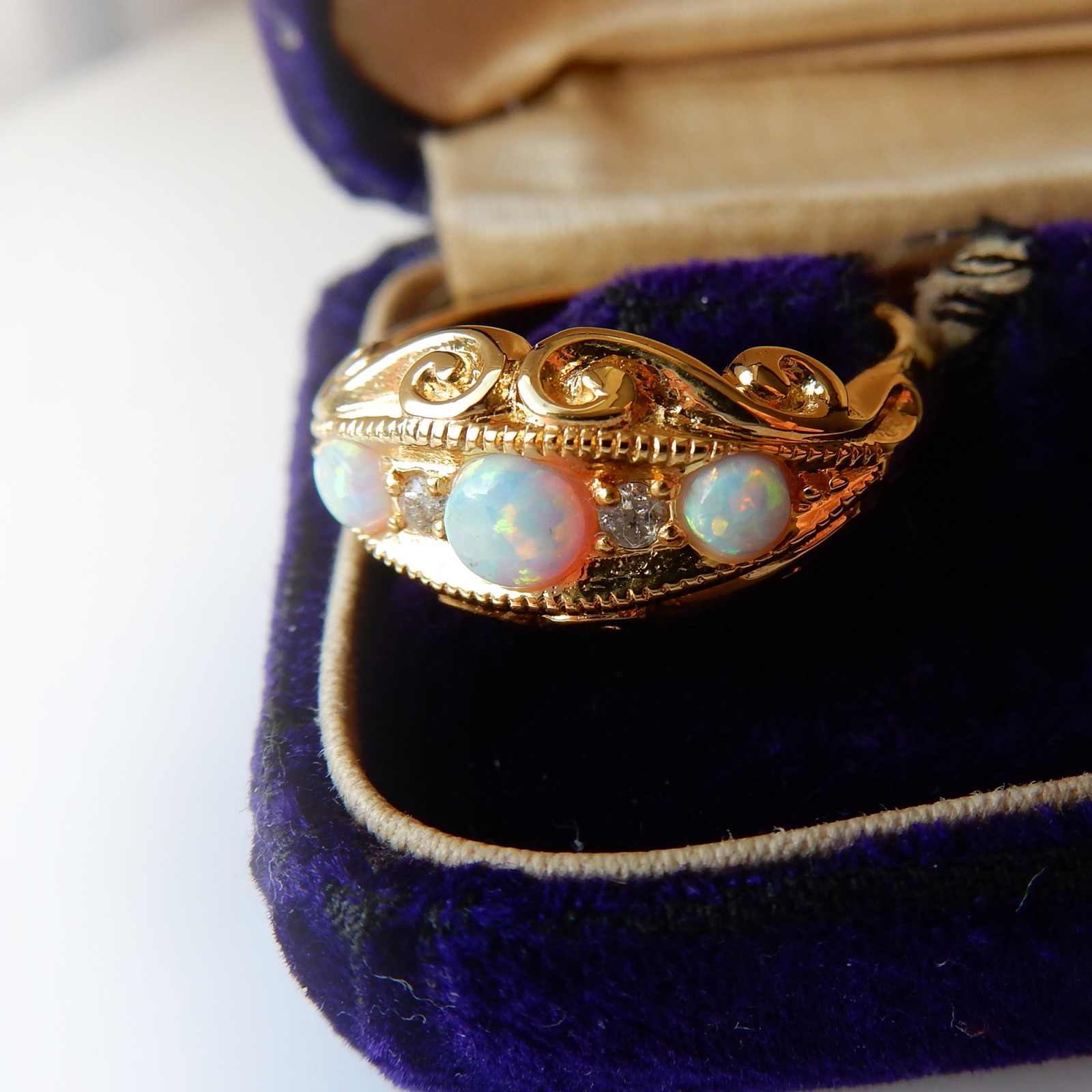 Photo of Vermeil Opal Diamond Ring Sterling Silver